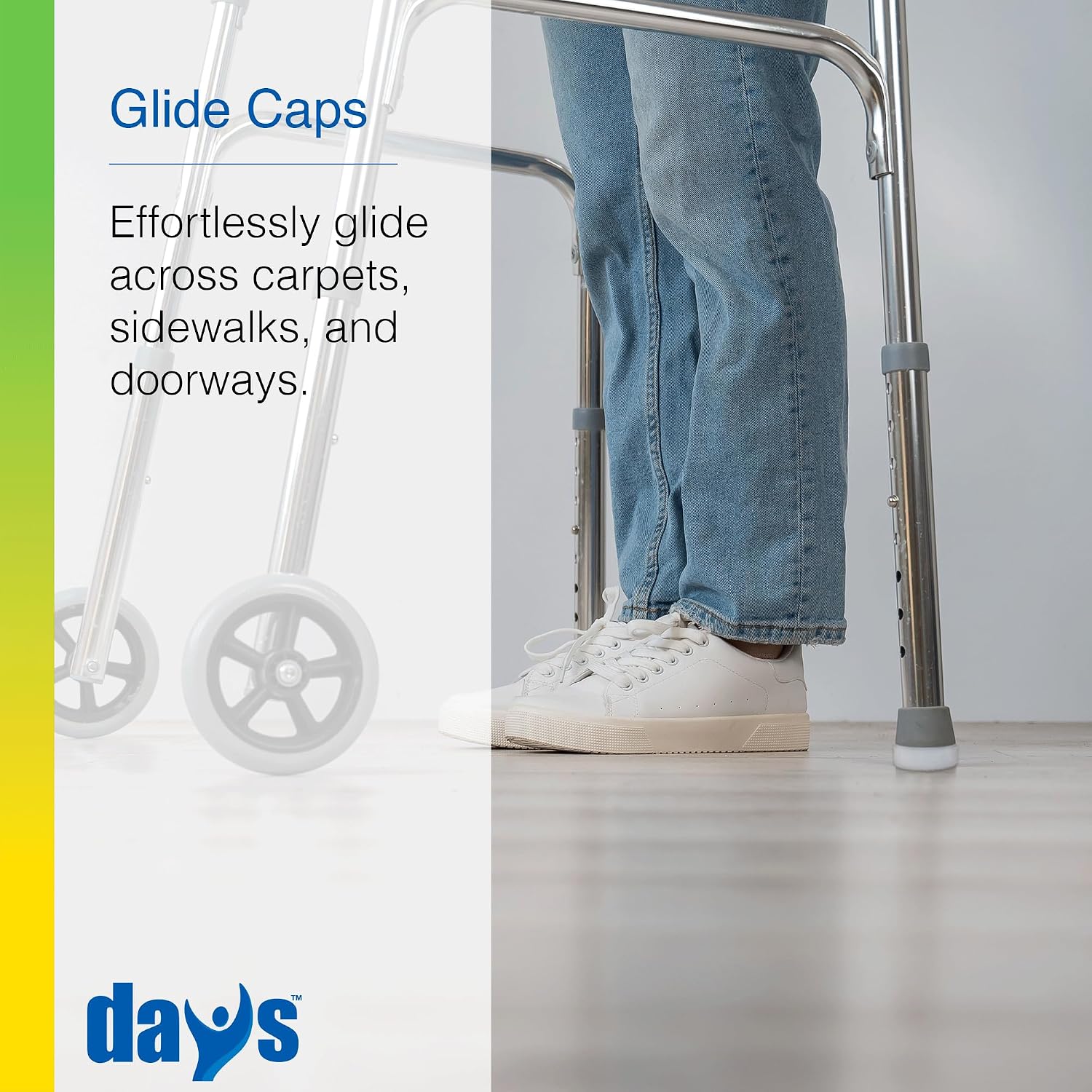 Days Walker Glide Caps, Pack of 4, Tips for Days Walkers to Help Smoothly Walk on Indoor or Flat Outdoor Surfaces or Carpet