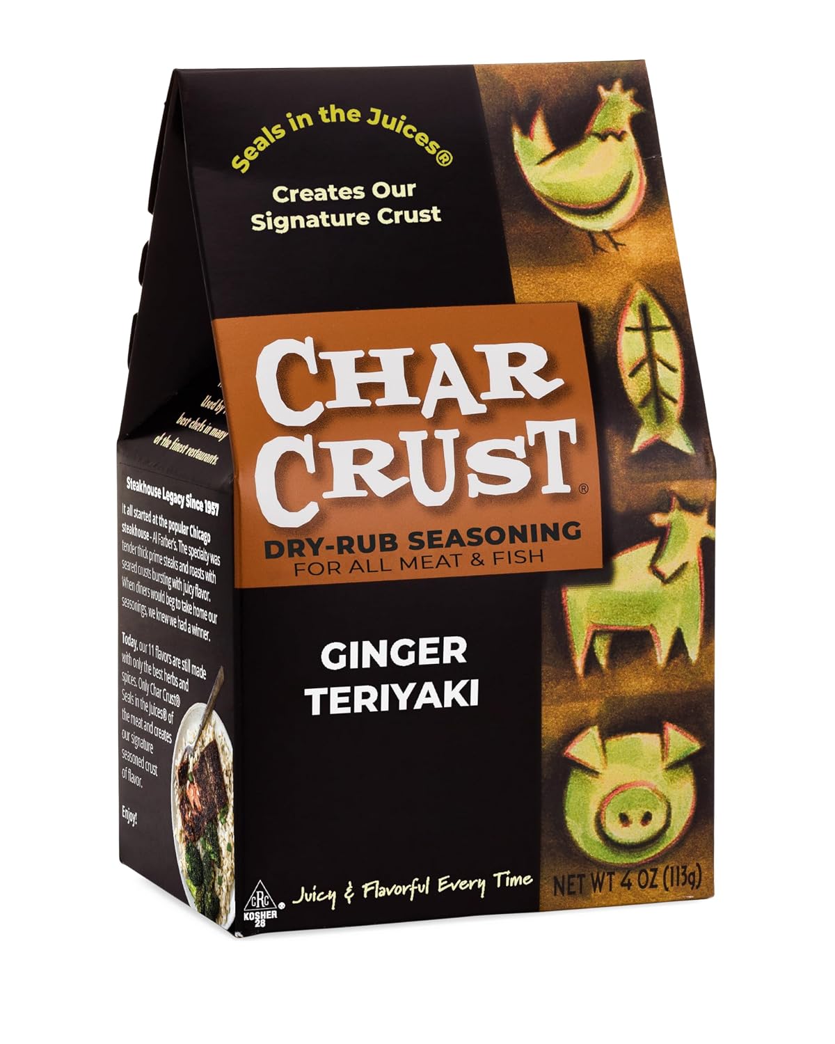 Char Crust Dry-Rub Seasonings Original Hickory Grilled | All-in-one seasonings | Perfect for Steaks, Burgers, Ribs, Tuna | Signature Crust that Seals in the Juices, 4 Ounce (Pack of 6)