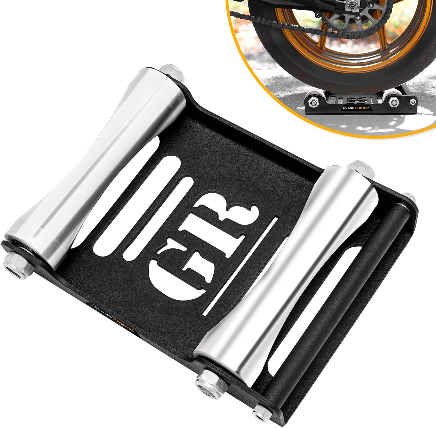 Grand Pitstop Motorcycle Wheel Cleaning Stand - Paddock Stand Replacement - Wheel Roller Stand for tire Cleaning & Chain Lubrication - GRoller Medium (Bikes < 485 lb & Tyre Width <180 mm)