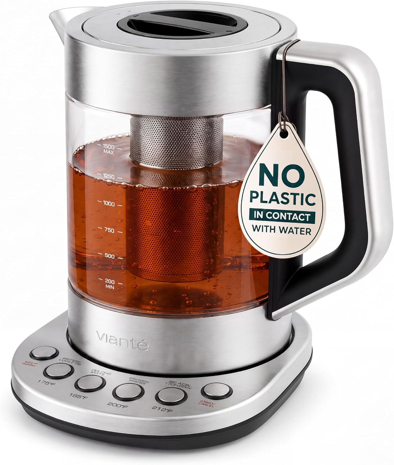 Viante Alba Electric Tea Kettle With Infuser, No Plastic, 1.5L