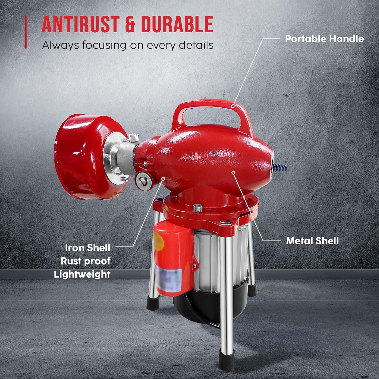 Drain Cleaner Machine 40FT, 350W 2 Cables, Electric Drain Auger for 3/4" to 4" Pipes, Electric Drain Auger with 6 Cutters for Toilet, Sewer, Bathroom
