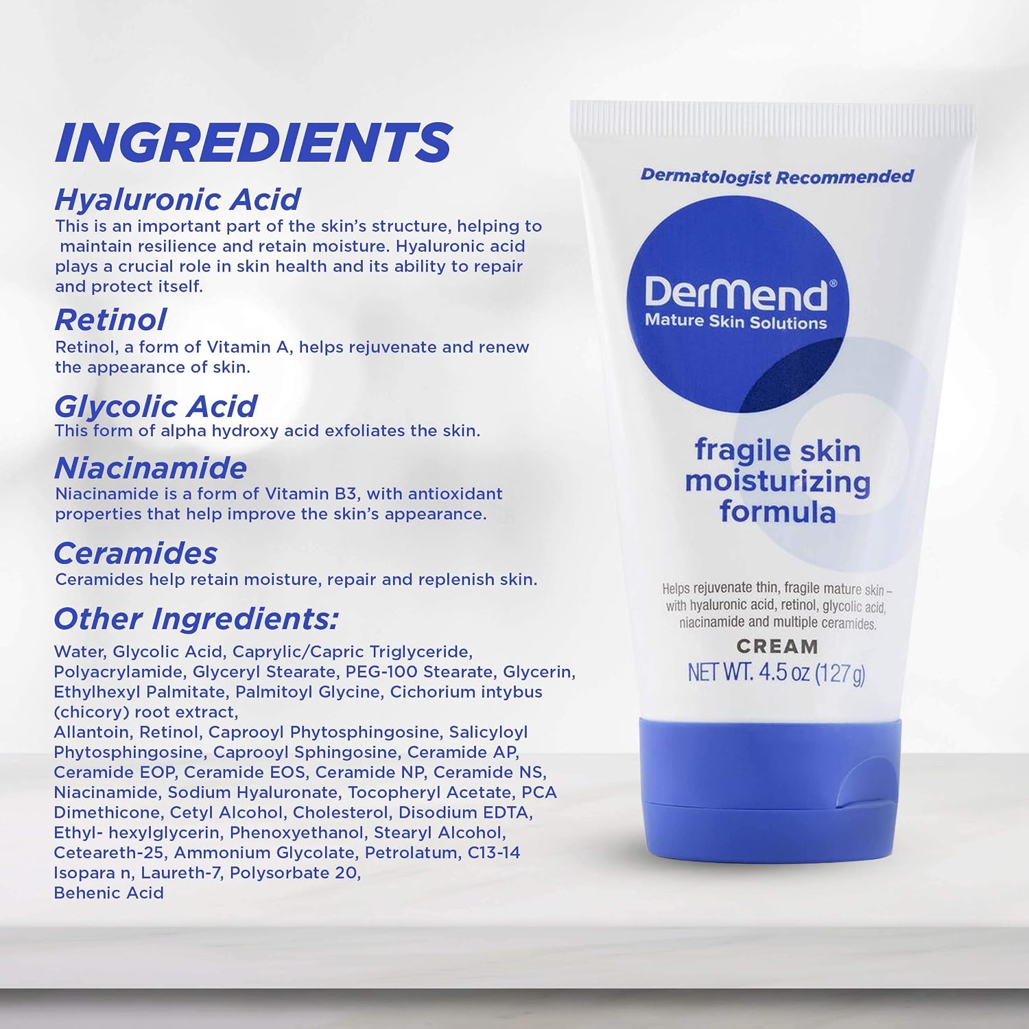 DerMend Fragile Skin Moisturizer 4.5 oz - Firms Aging Skin & Mature Skin | Specialized Formula to Restore & Rejuvenate Mature Skin