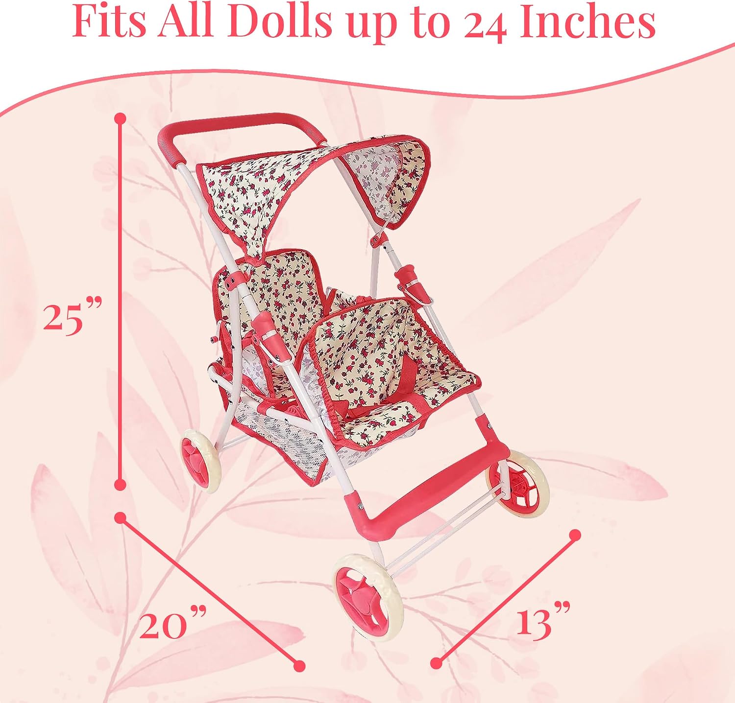 My First Doll Twin Stroller - Cutest Heart Design Doll Twins Stroller - Great Toy Gift for Girls