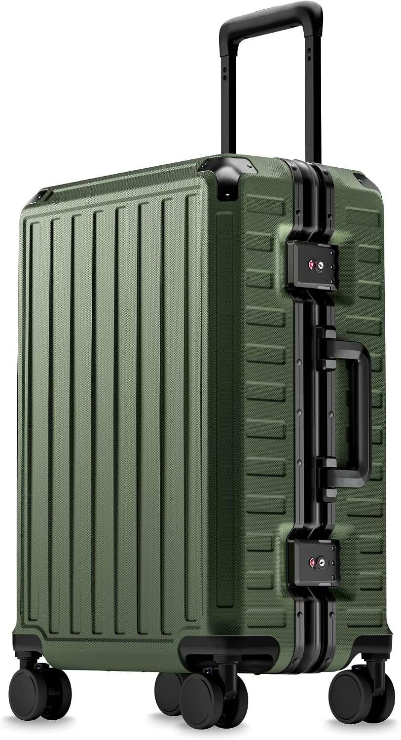 LUGGEX Zipperless Checked Suitcase, Aluminum Frame, Charcoal Metallic, 28" | Checked Luggage, 100% PC Hard Shell, 8010S Aluminum Frame, 8 Spinner Wheels, TSA Lock, Hard Shell, ZX-Core