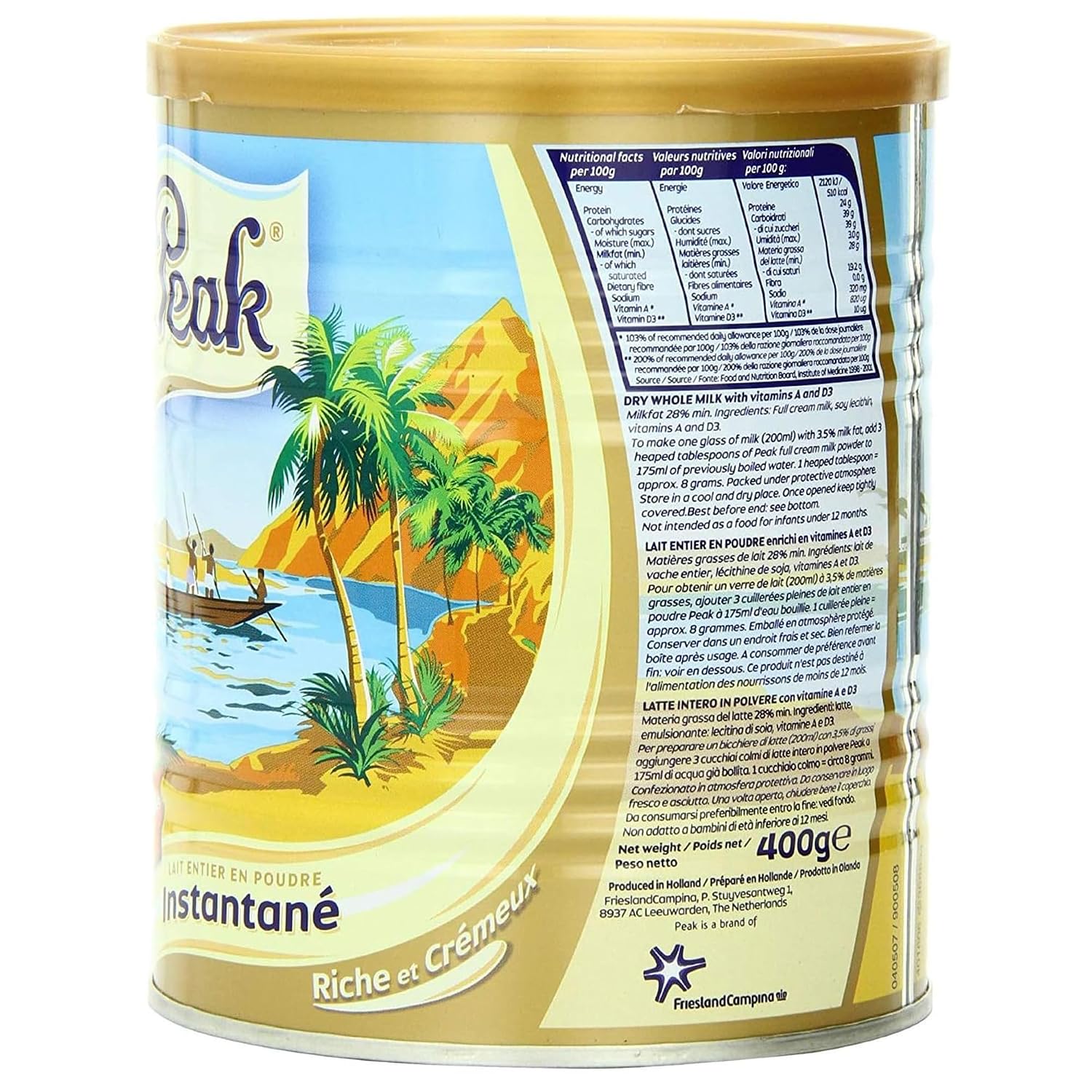 Peak Instant Full-Cream Dry Whole Milk Powder, 400-Grams