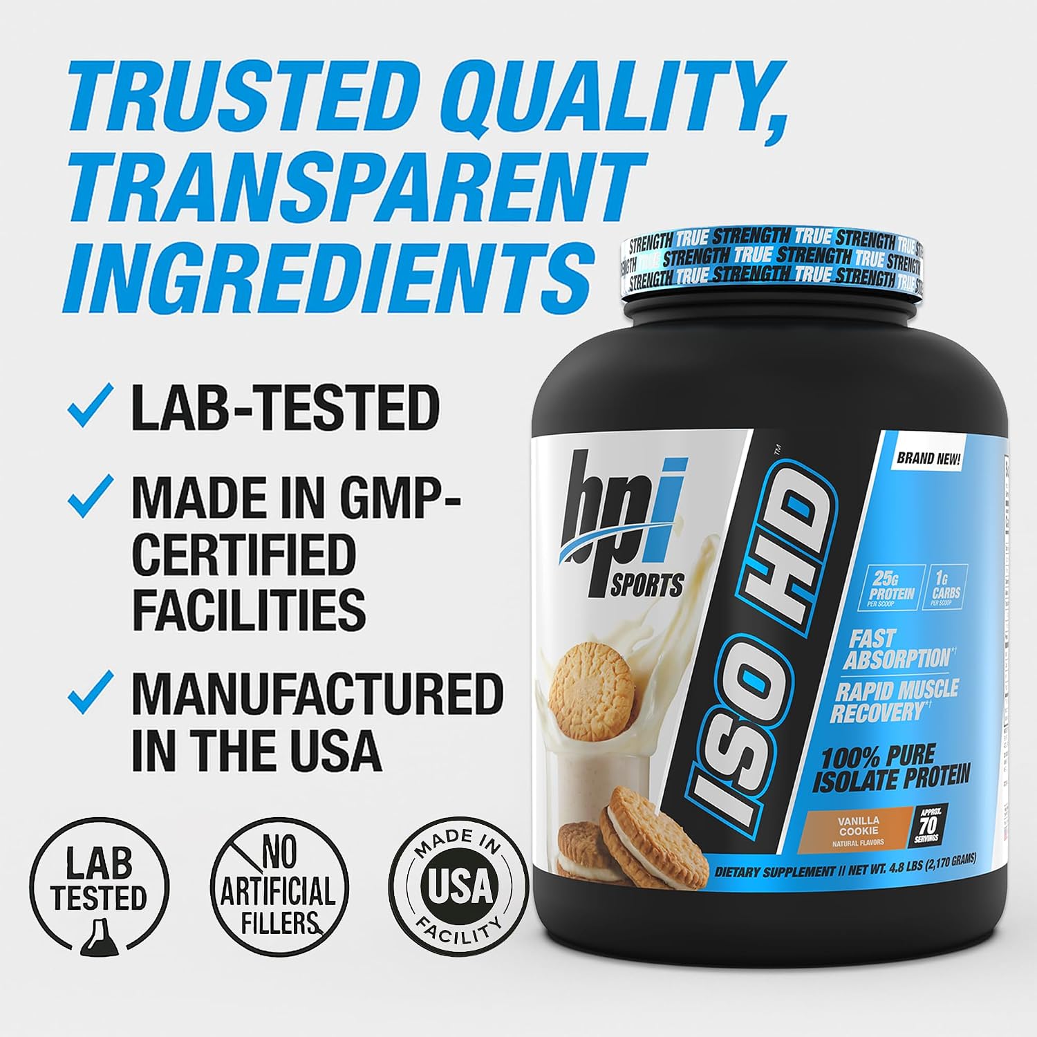 BPI Sports ISO HD Isolate Protein Powder – 100% Whey Isolate, Protein Powder for Muscle Gain - Chocolate Brownie, 5.4 Pounds - 69 Servings