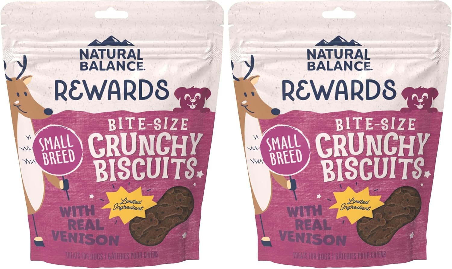 Natural Balance Limited Ingredient Rewards Crunchy Biscuits, Bite-Size Grain-Free Dog Treats for Small-Breed Dogs, Made with Real Venison, 8 Ounce (Pack of 1)