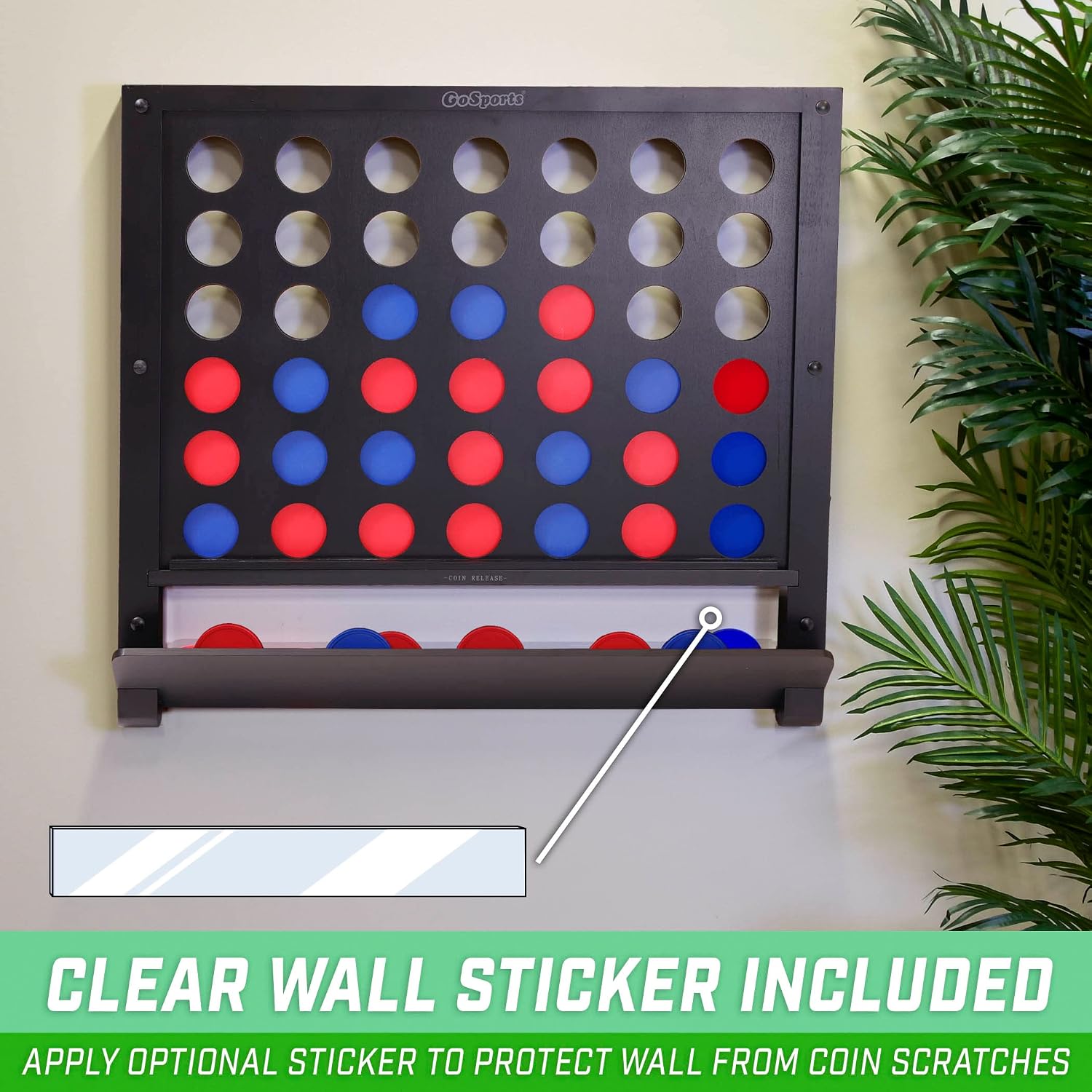 GoSports Wall Mounted Giant 4 in a Row Game - Jumbo 4 Connect Family Fun with Coins