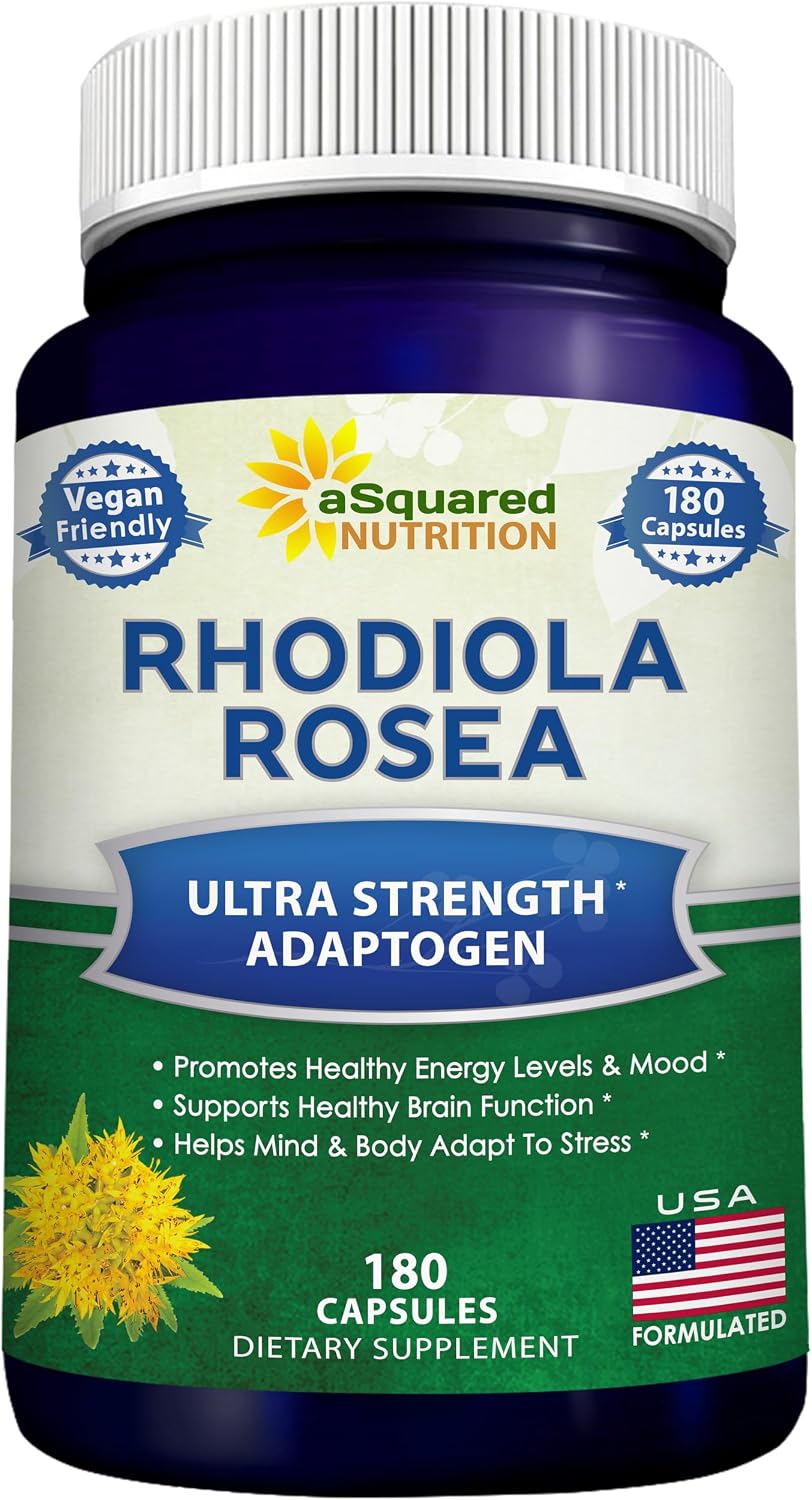 aSquared Nutrition Rhodiola Rosea Supplement 1000mg - 180 Vegan Capsules - Max Strength Rhodiola Root Extract Pills Improve Pure Energy