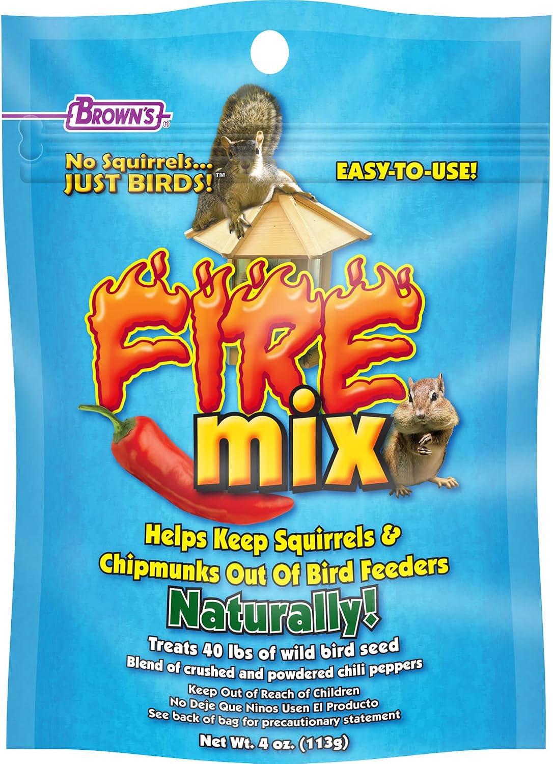 Brown's Fire Mix Squirrel Deterrent for Wild Bird Seed, Natural Chipmunk & Squirrel Repellent Powder for Bird Feeders, Treats Up to 40 lbs. Seed