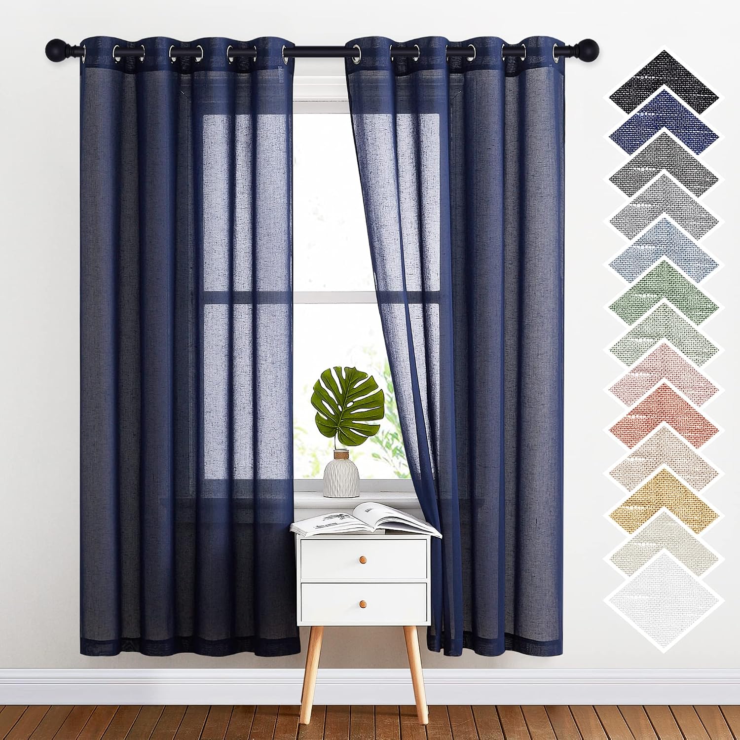NICETOWN Linen Curtains Semi Sheer Bedroom Window Curtains