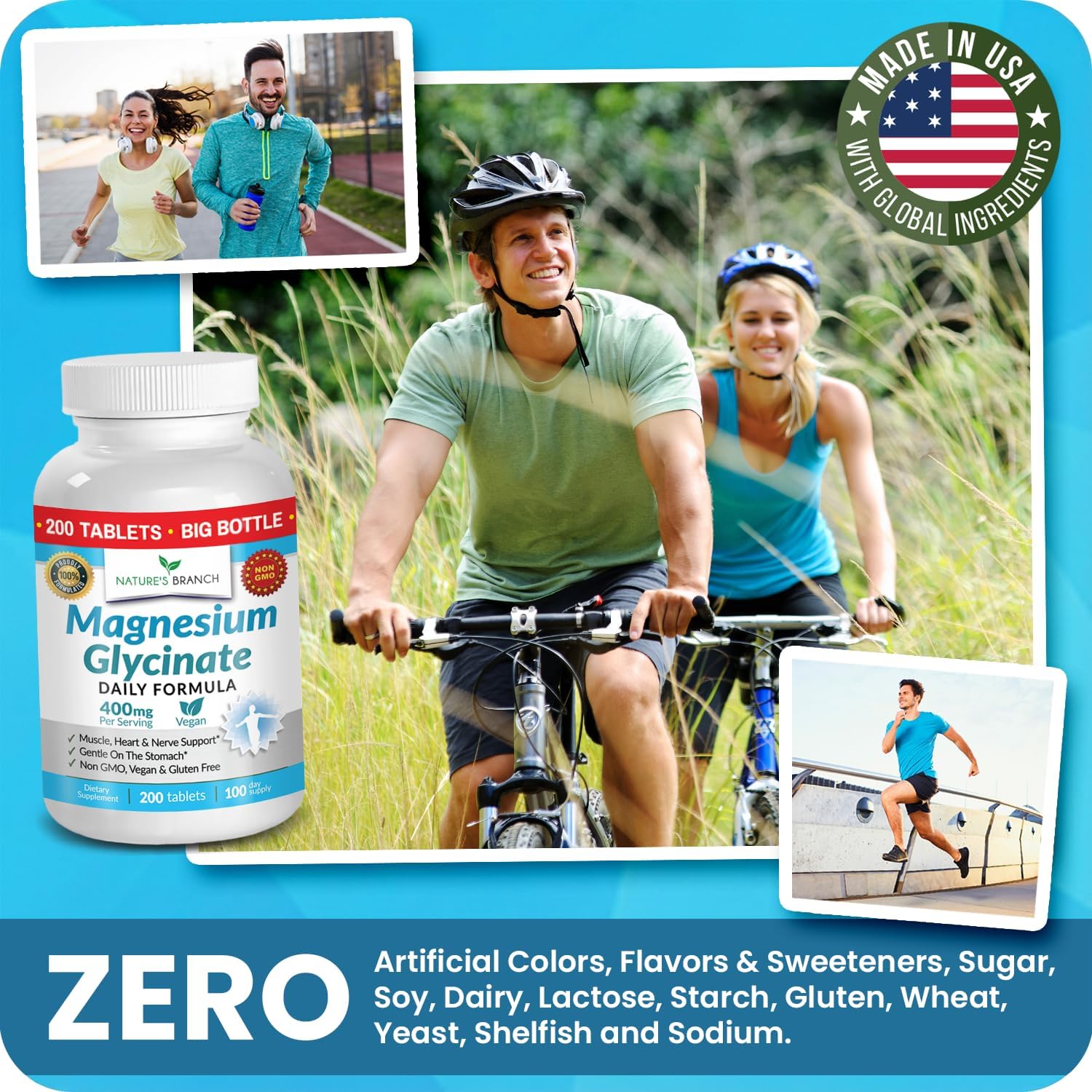 Magnesium Glycinate 400mg | 200 Tablets – High Absorption for Sleep & Heart