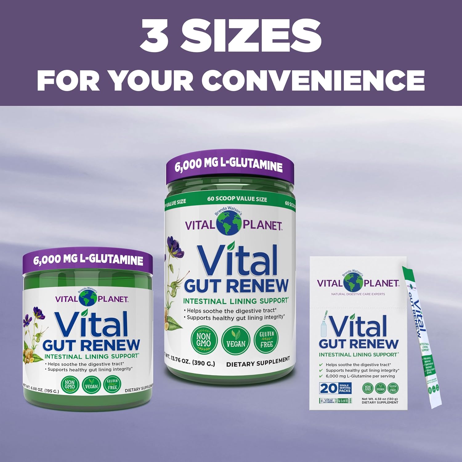 Vital Planet - Vital Gut Renew Powder Supplement for Leaky Gut Repair with L-Glutamine, Marshmallow and Ginger Root