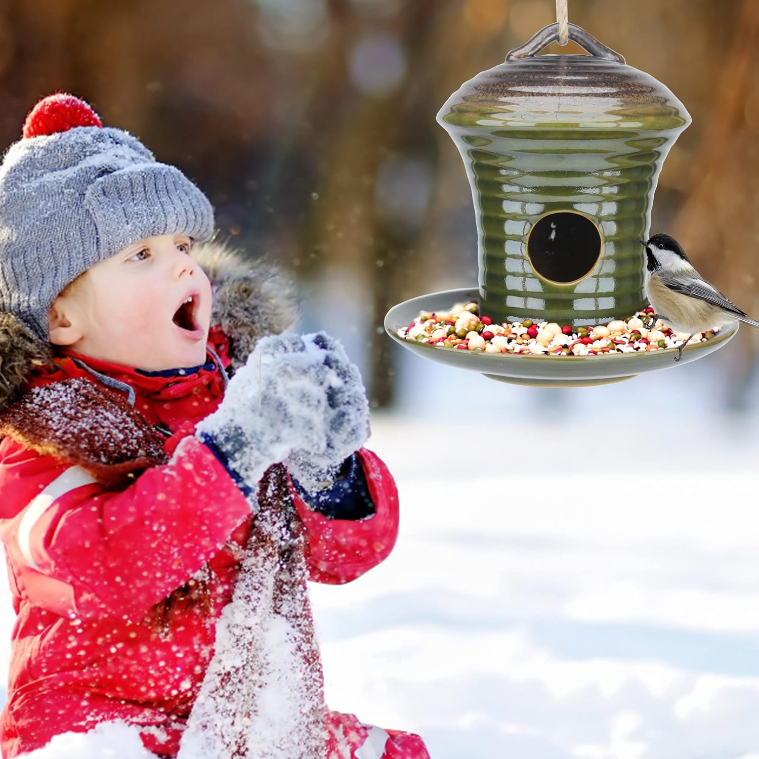 Kimdio Birdhouse Ceramic Hanging Birdhouses Bird Hut Hanging Outdoor Birdhouse for Wild Birds, Finch, Cardinal, and Bluebird - Blue
