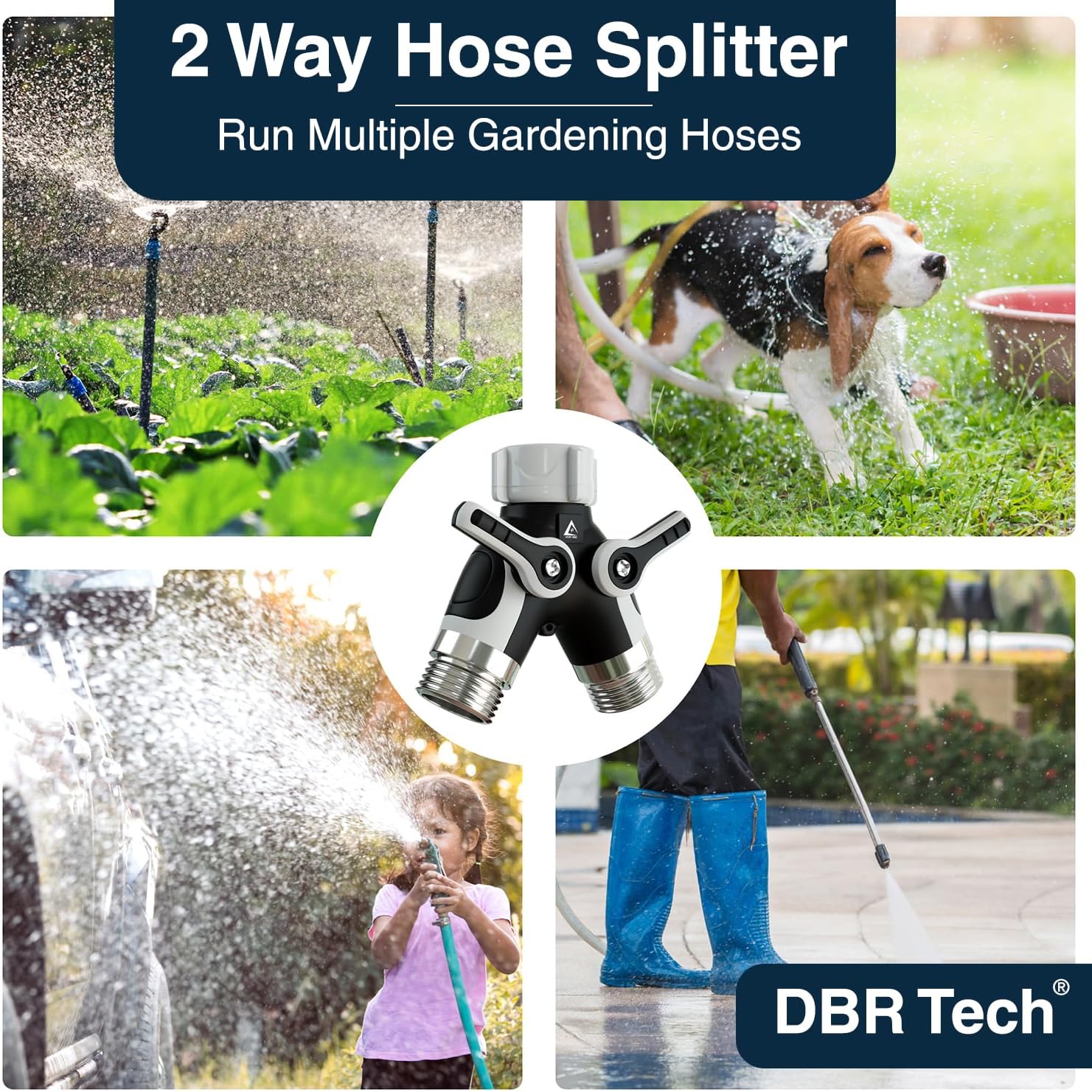 DBR Tech® Hose Splitter 2 Way, Heavy Duty Metal Connector, Two Way Garden Hose Splitter, High Flow Spigot Faucet Bib Adapter