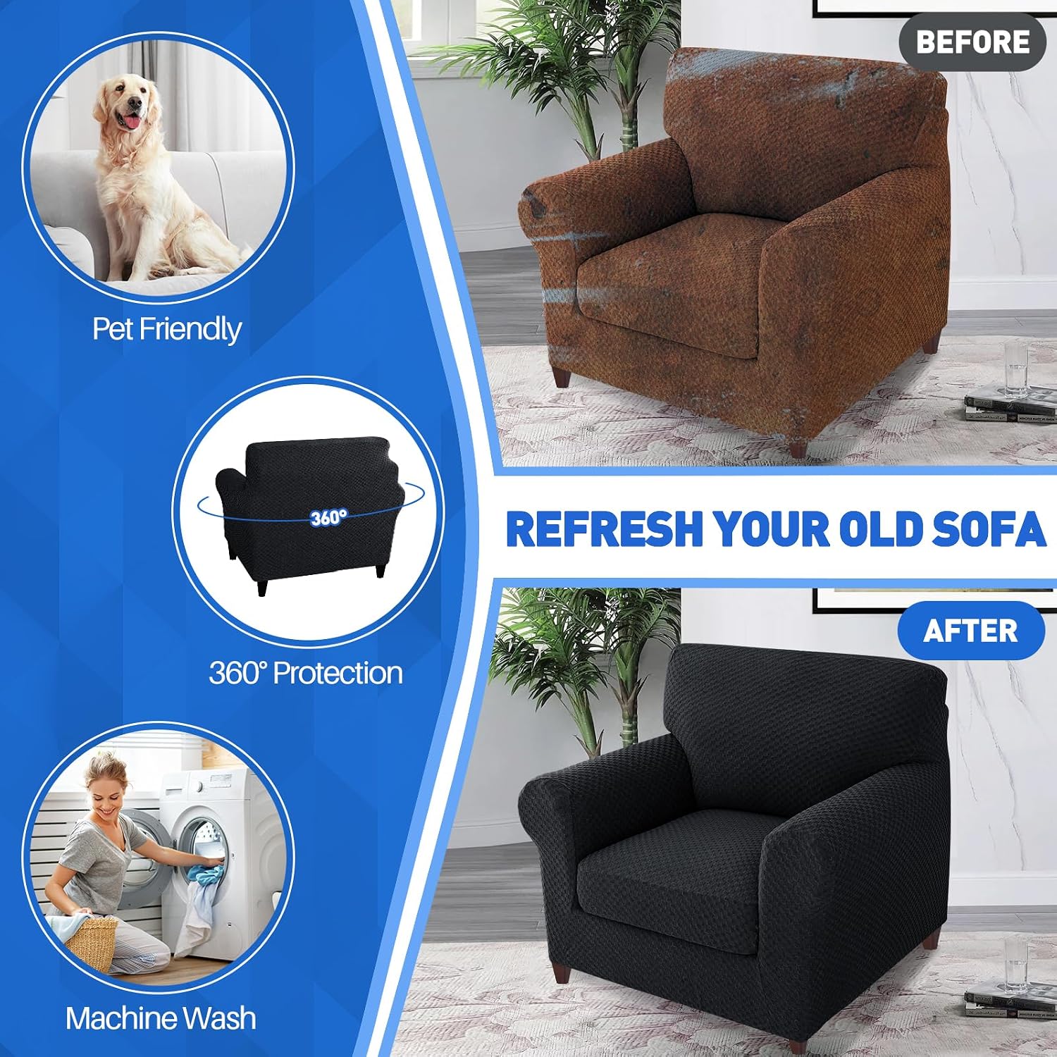 MAXIJIN Latest Recliner Slipcovers for Living Room 4 Pieces Stretch Jacquard Recliner Chair Cover Soft Fitted Recliner Protector with Elastic Bottom