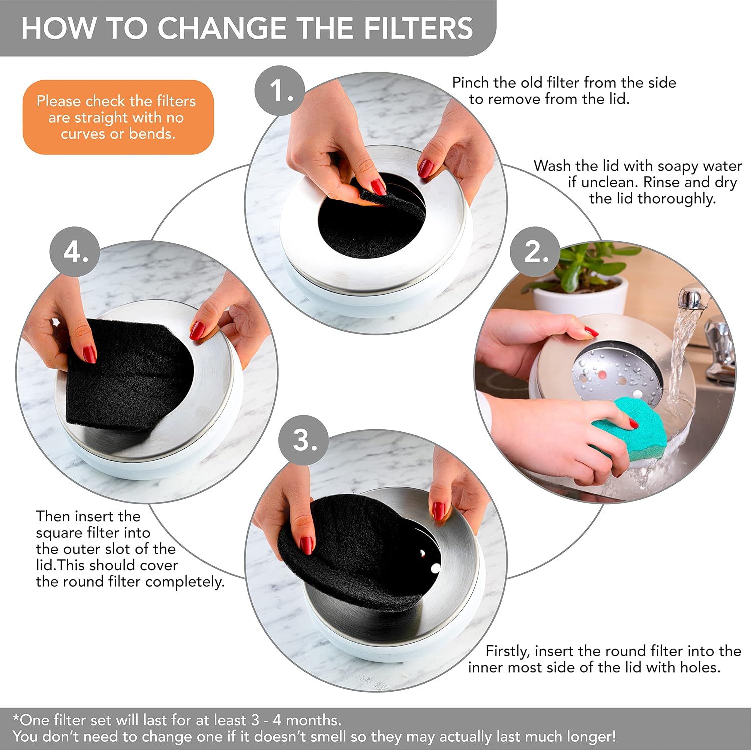 RED FACTOR Premium Compost Bin for Kitchen Countertop - Stainless Steel Food Waste Bucket with Innovative Dual Filter Technology - Includes Spare