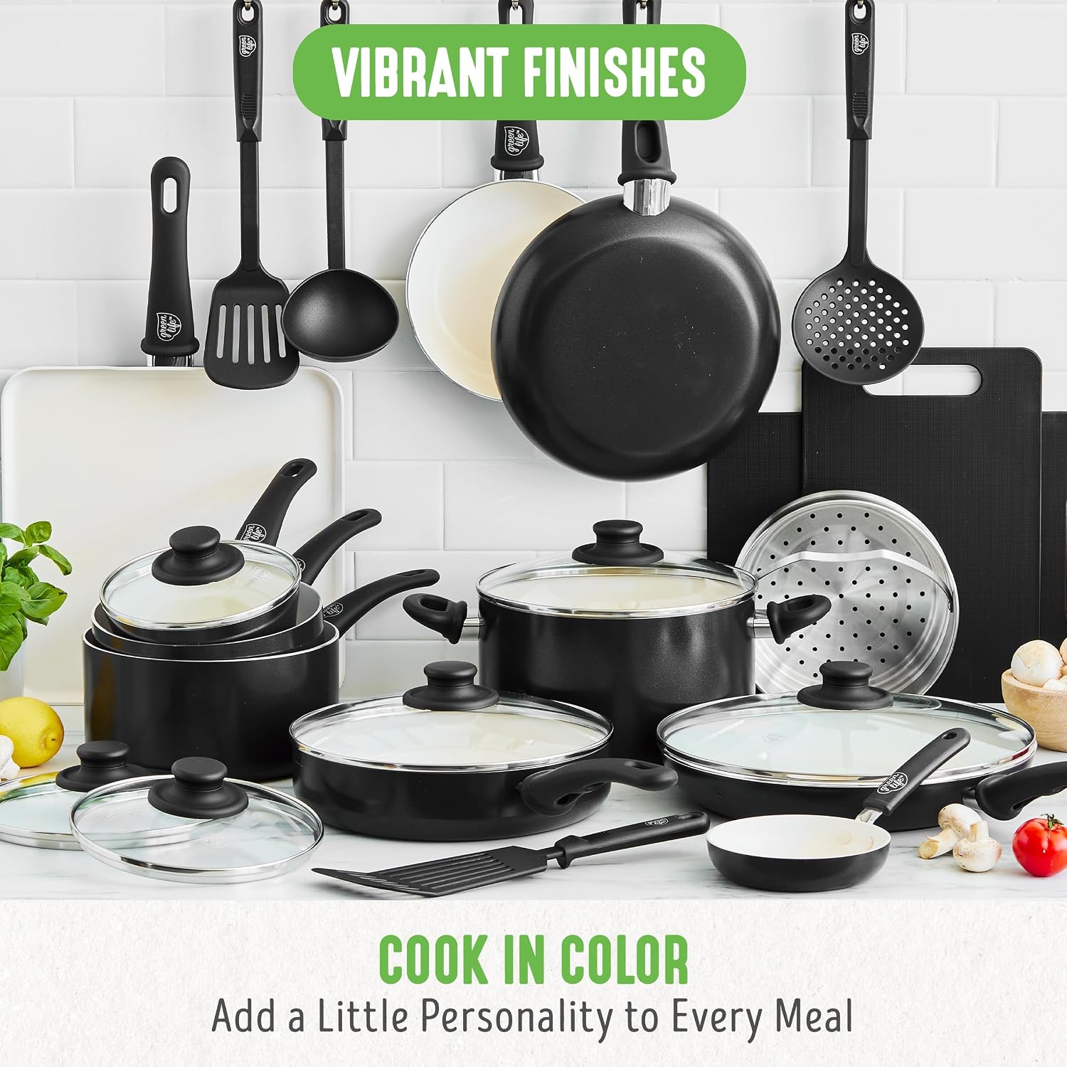 GreenLife Soft Grip Healthy Ceramic Nonstick, 15 Piece Cookware Pots and Pans Set, Induction, PFAS-Free, Dishwasher Safe, Turquoise