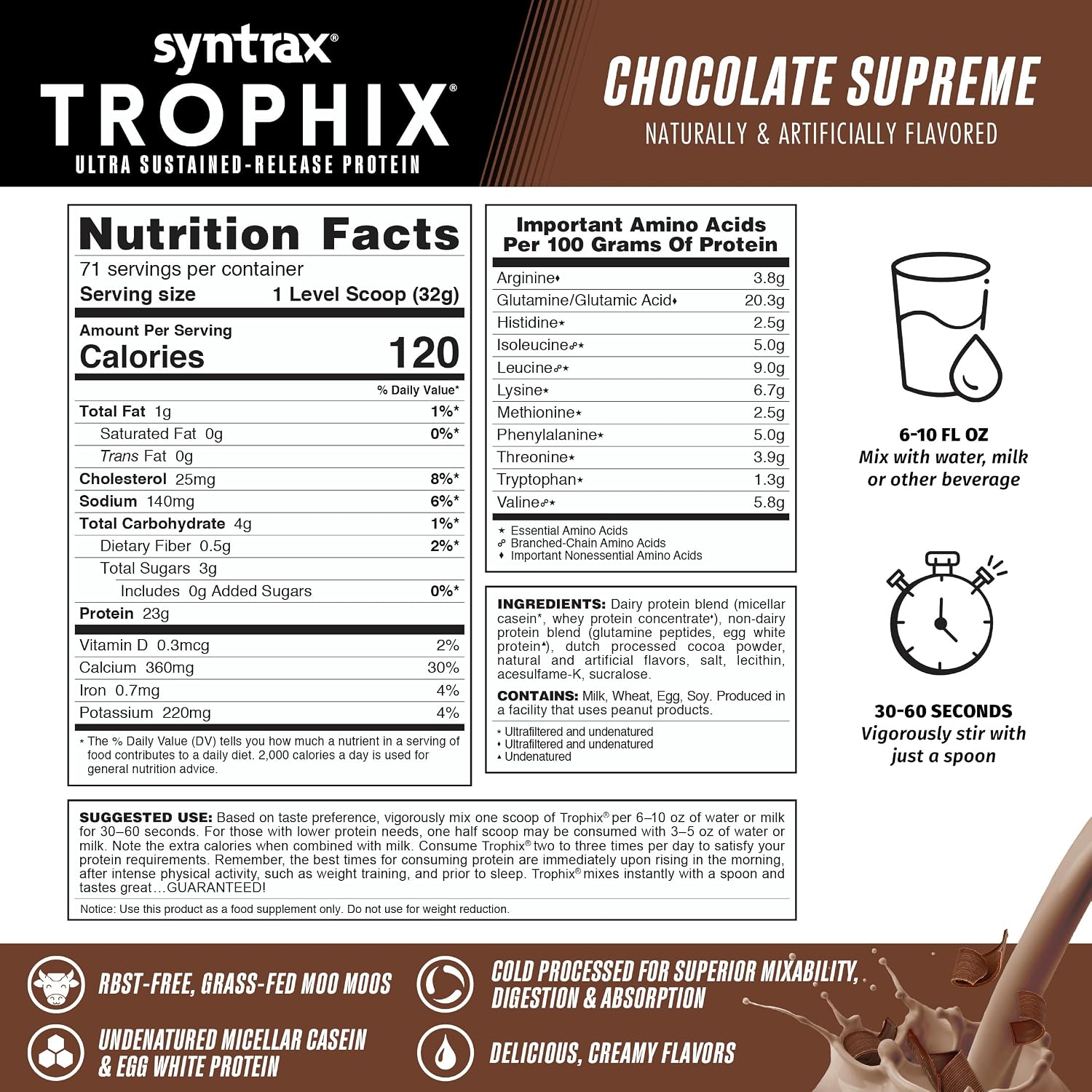 Syntrax Nutrition Trophix, Ultra Sustained-Release Protein Powder Blend, Chocolate Supreme, 5 lbs.
