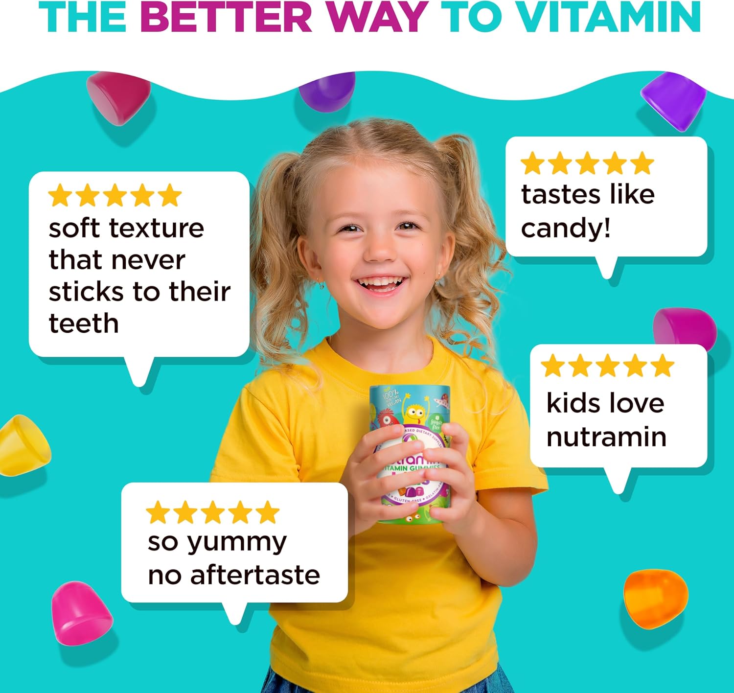 NUTRAMIN Sugar-Free Gummy Multivitamins for Kids, Allergen-Free, 90 Count
