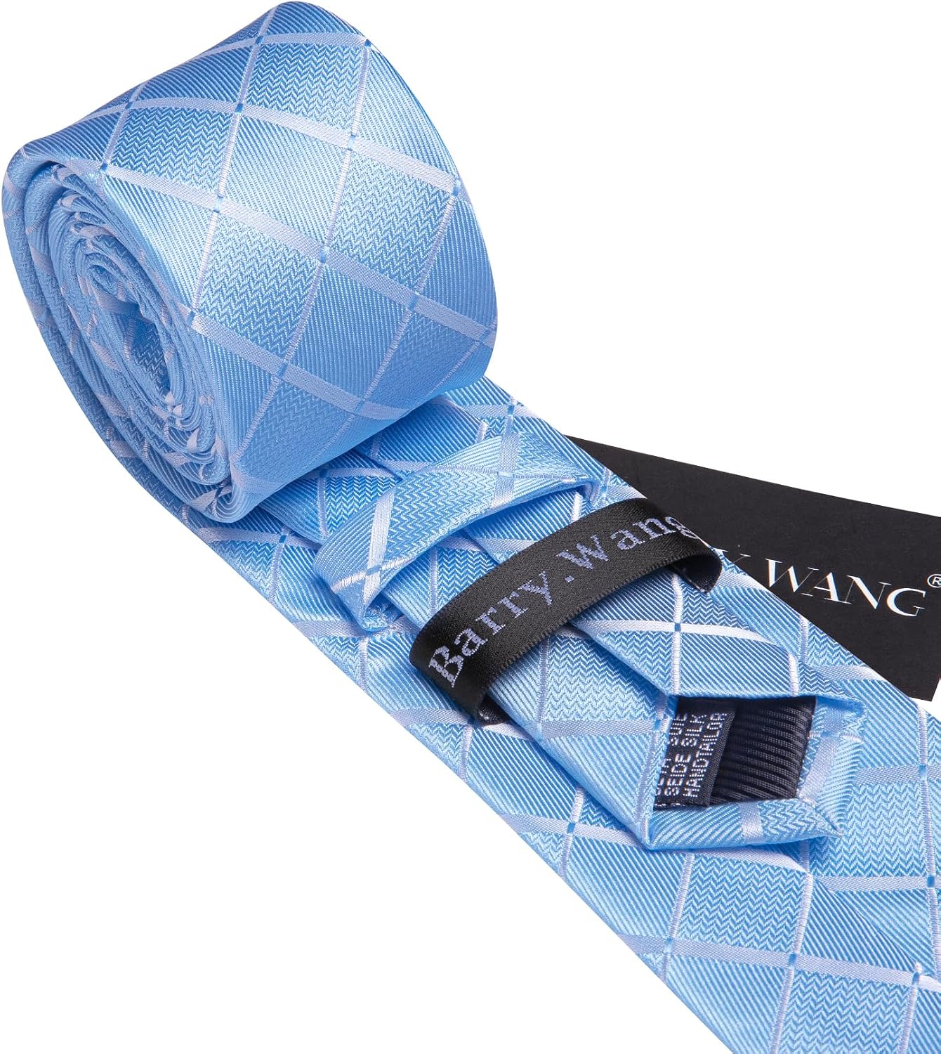 Barry.Wang Plaid Ties for Men Silk Necktie Handkerchief Cuff Links Set
