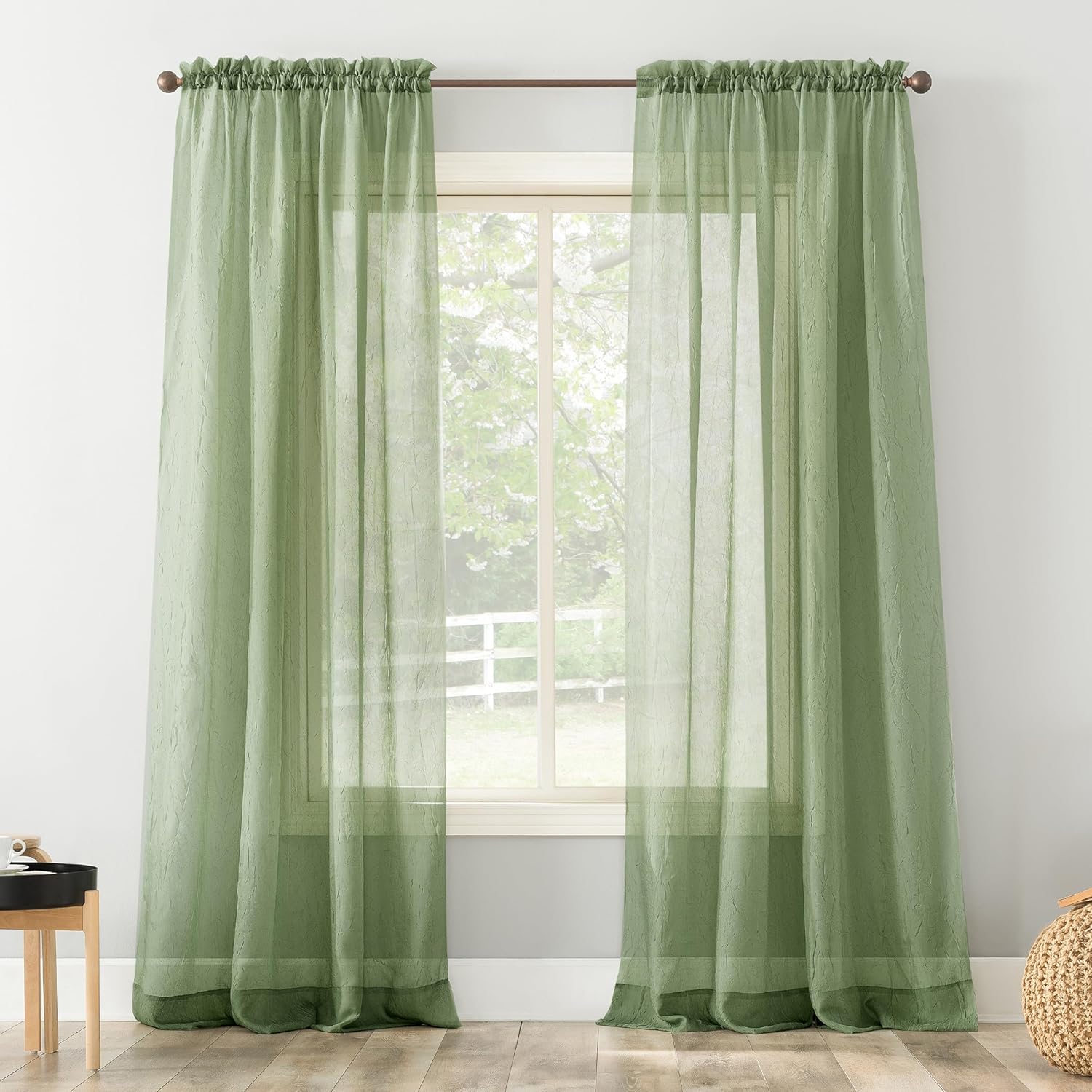 No. 918 Erica Crushed Sheer Voile Rod Pocket Curtain Panel, 51" x 108", Eggshell Off-White