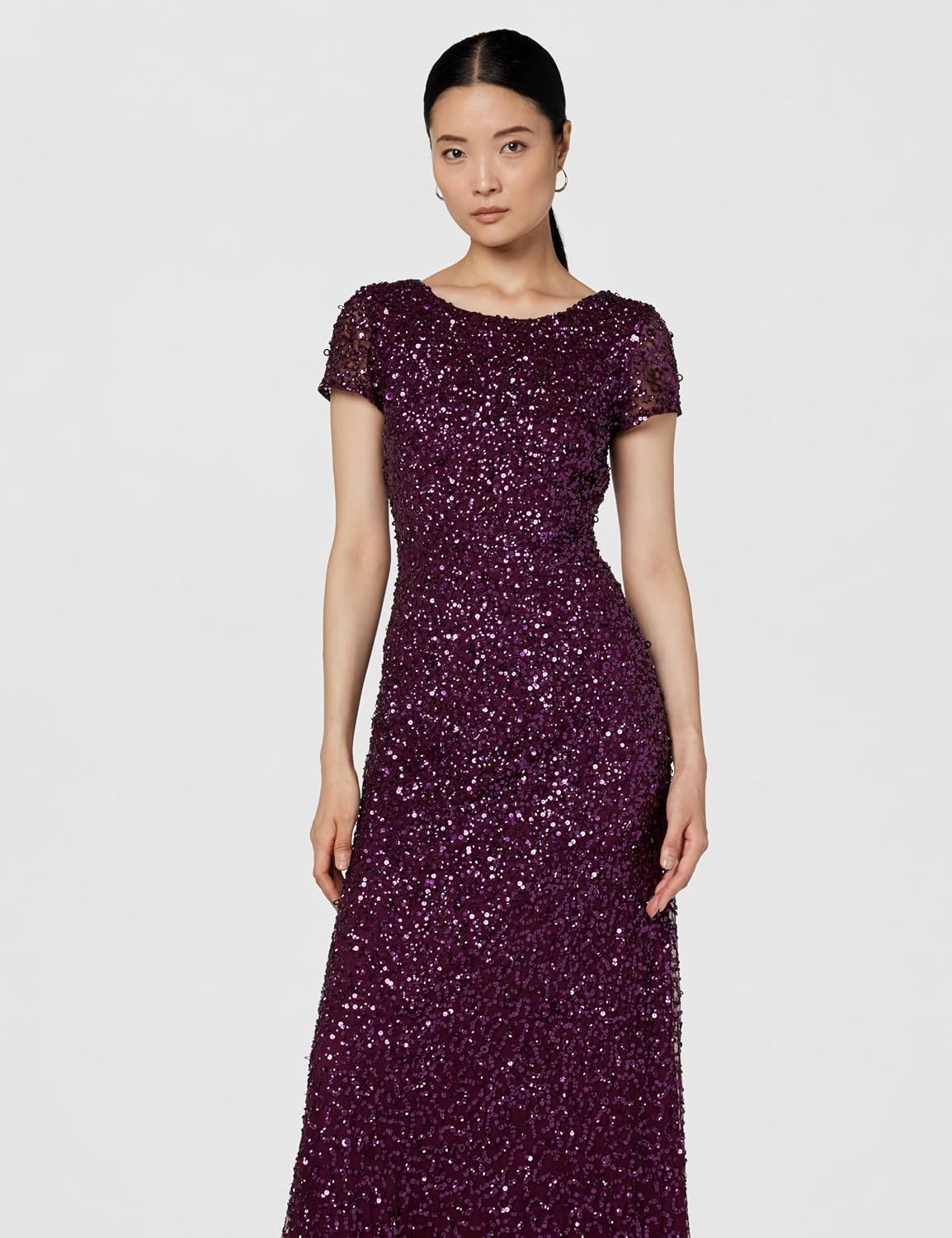 Adrianna Papell Womens Short-Sleeve All Over Sequin Gown