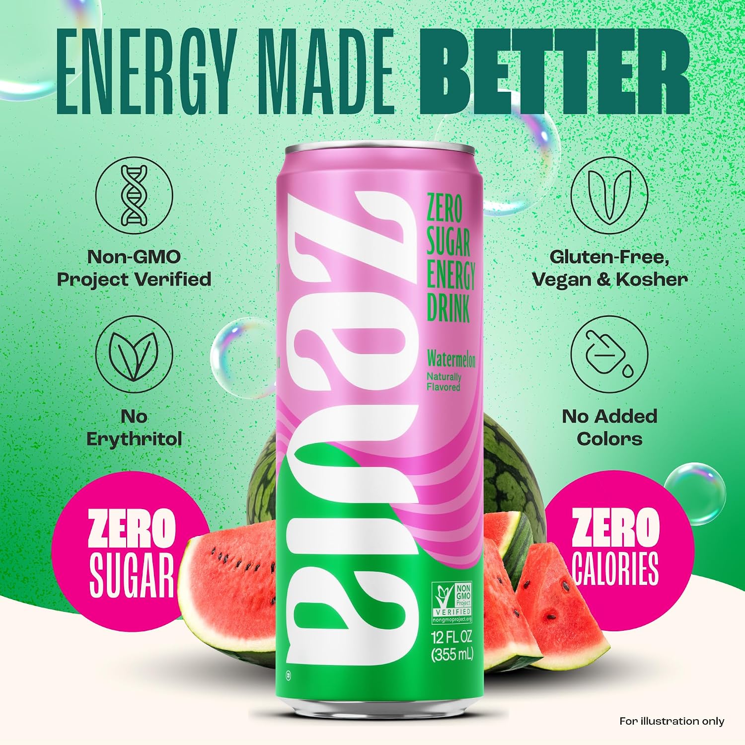 Zevia Zero Sugar Energy Drink, Raspberry Lime, 12 oz Cans (12-Pack) – Naturally Sweetened, Zero Calorie Sugar Free Energy - Non-GMO Project Verified, Gluten-Free, Vegan