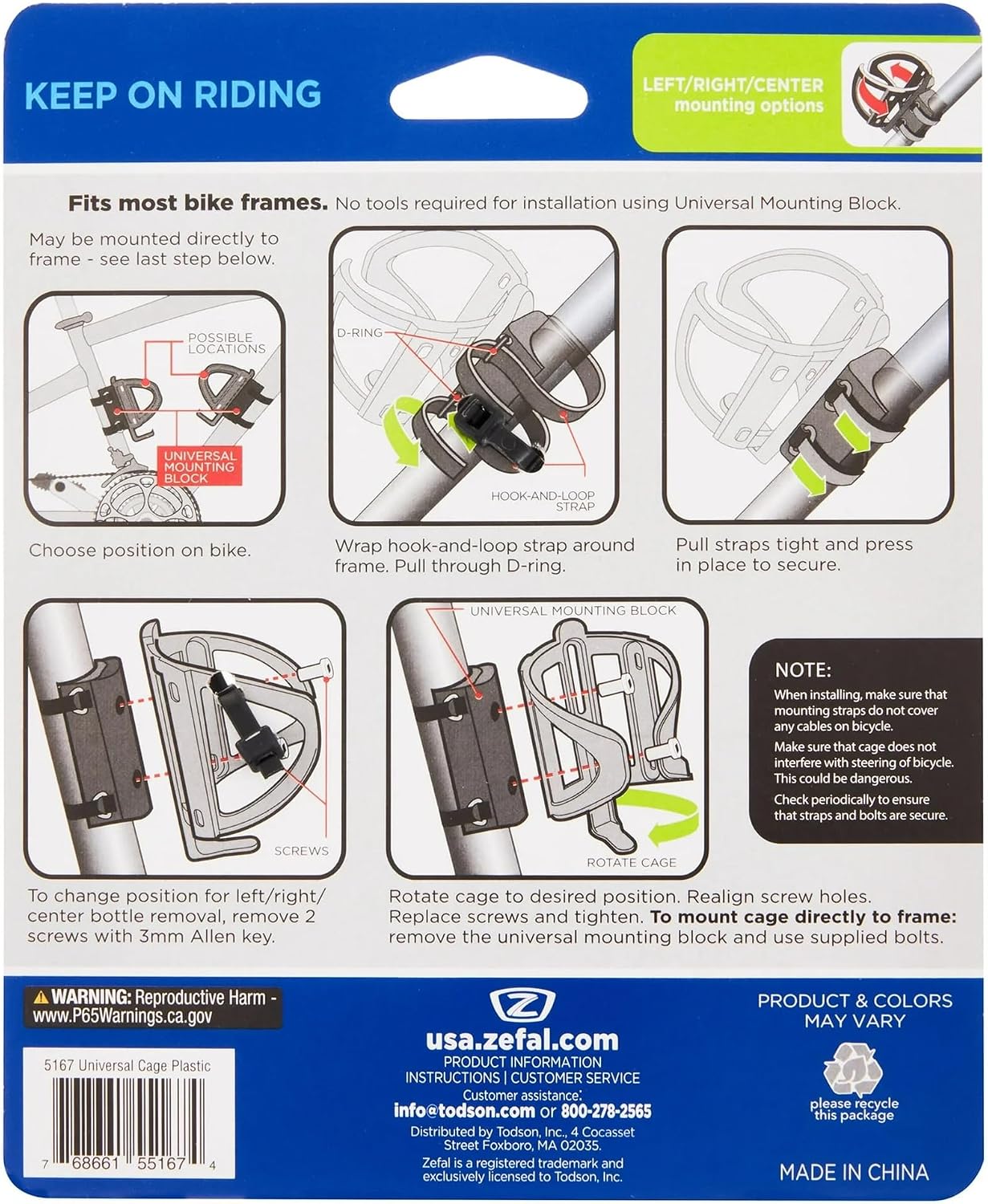 Zefal Pulse Universal Water Bottle Bike Cage (Multi-Position, Black)