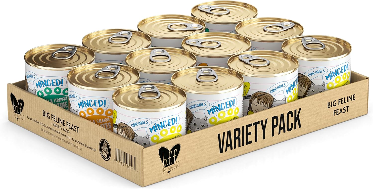 Weruva BFF Minced Natural Wet Cat Food, Batch O Besties Variety Pack, 5.5oz Can, Pack of 8