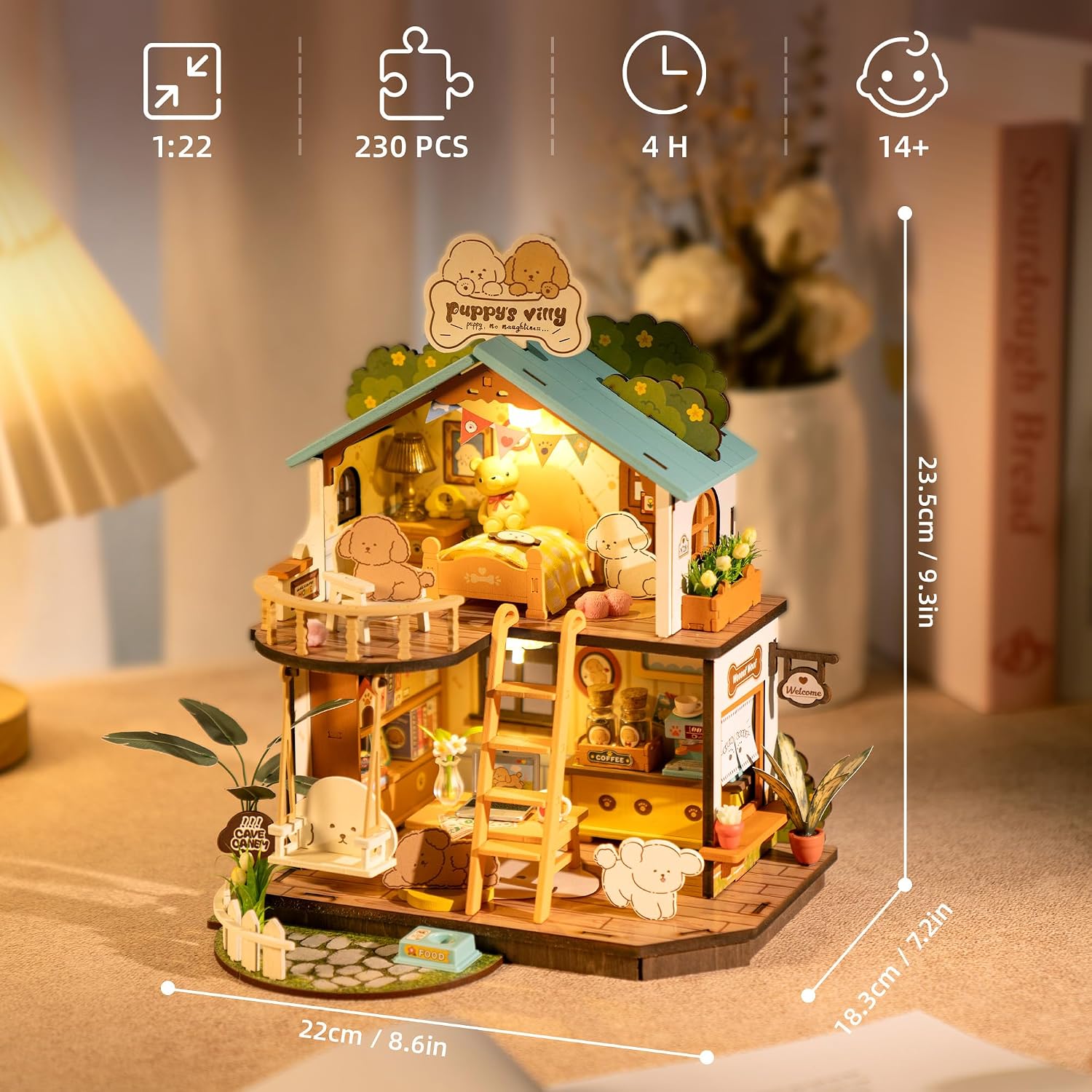 ROBOTIME DIY Miniature House Kit Mini Green House Tiny Dollhouse Wooden Furniture Kit with LED Halloween/Christmas/Birthday Gifts for Adults (Cathy's Greenhouse)