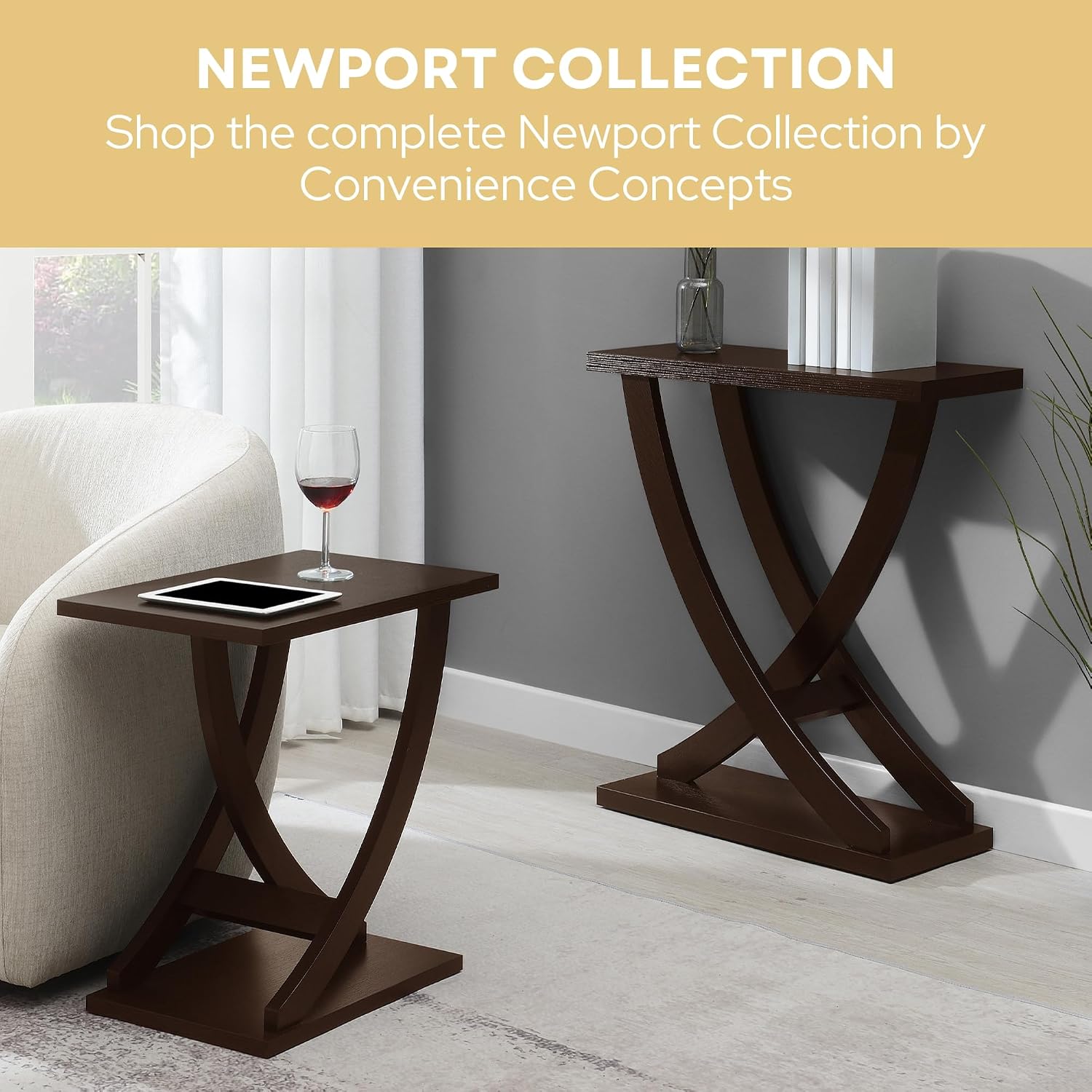 Convenience Concepts Newport Cross Step Console Table, Espresso