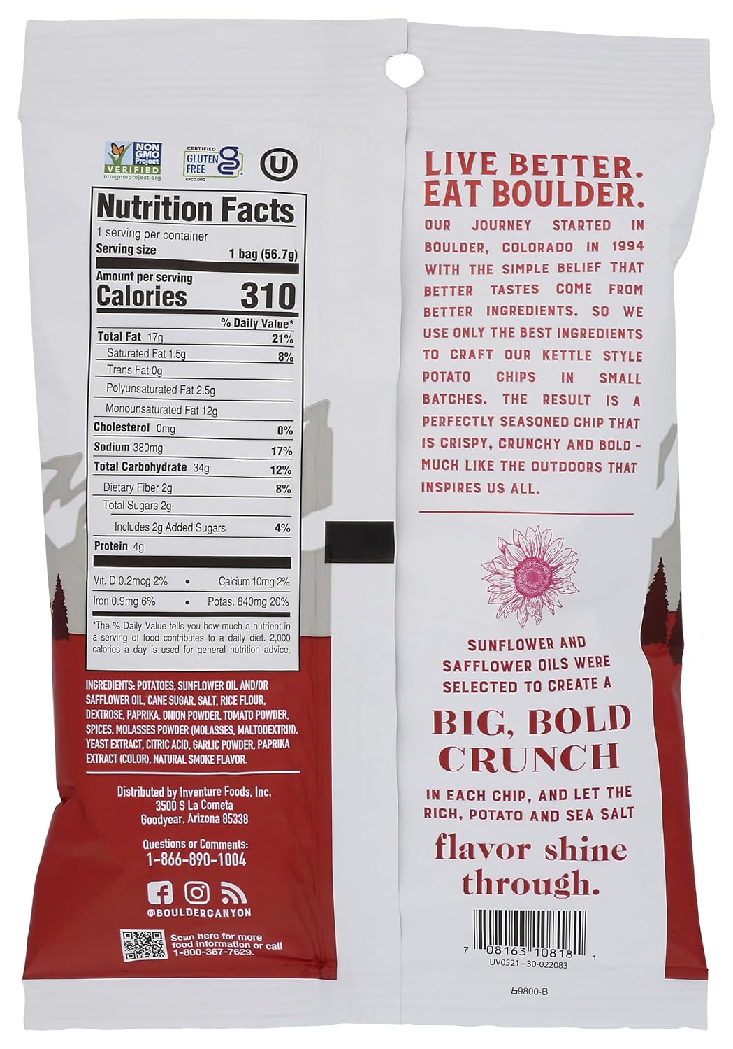 Boulder Canyon, Chips Potato BBQ, 2 Ounce