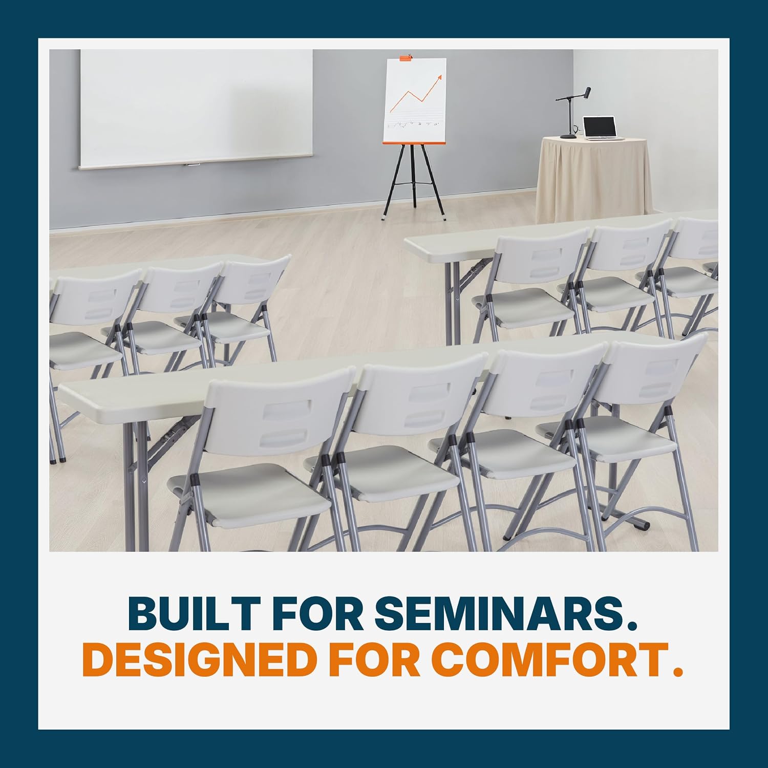 OEF Furnishings OEFBT-SEM1860 Commercial-Grade Premium Industrial Seminar Folding Table with Thick Blow-Molded Top and 16-Gauge Cantilever Steel