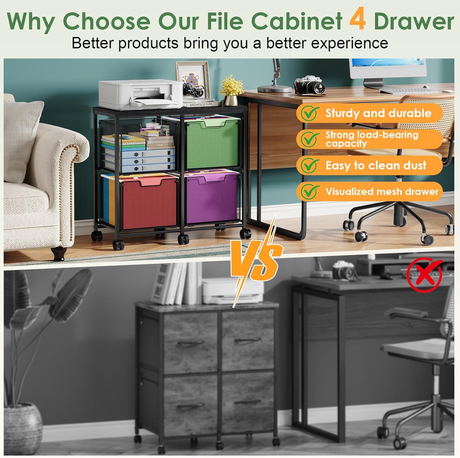 Sbanmao 4 Drawer Lateral File Cabinet, Mobile Filing Cabinet