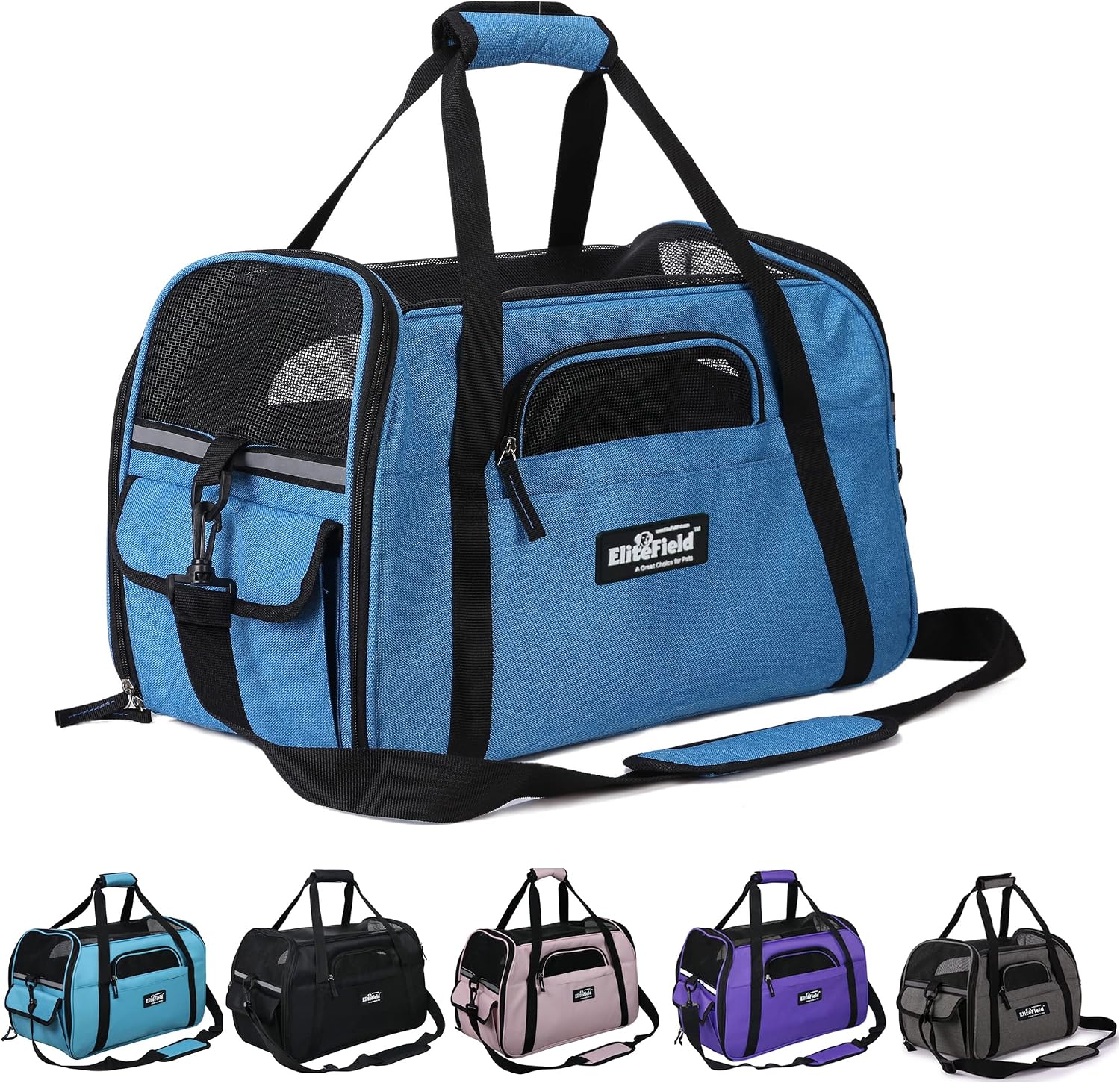 EliteField Soft-Sided Pet Carrier for Cats & Small Dogs (3-Year Warranty) | Airline Approved, Removable Bed & Cover, Built-In Leash, Luggage Sleeve, Seat Belt Loop, Waterproof, Durable, Foldable