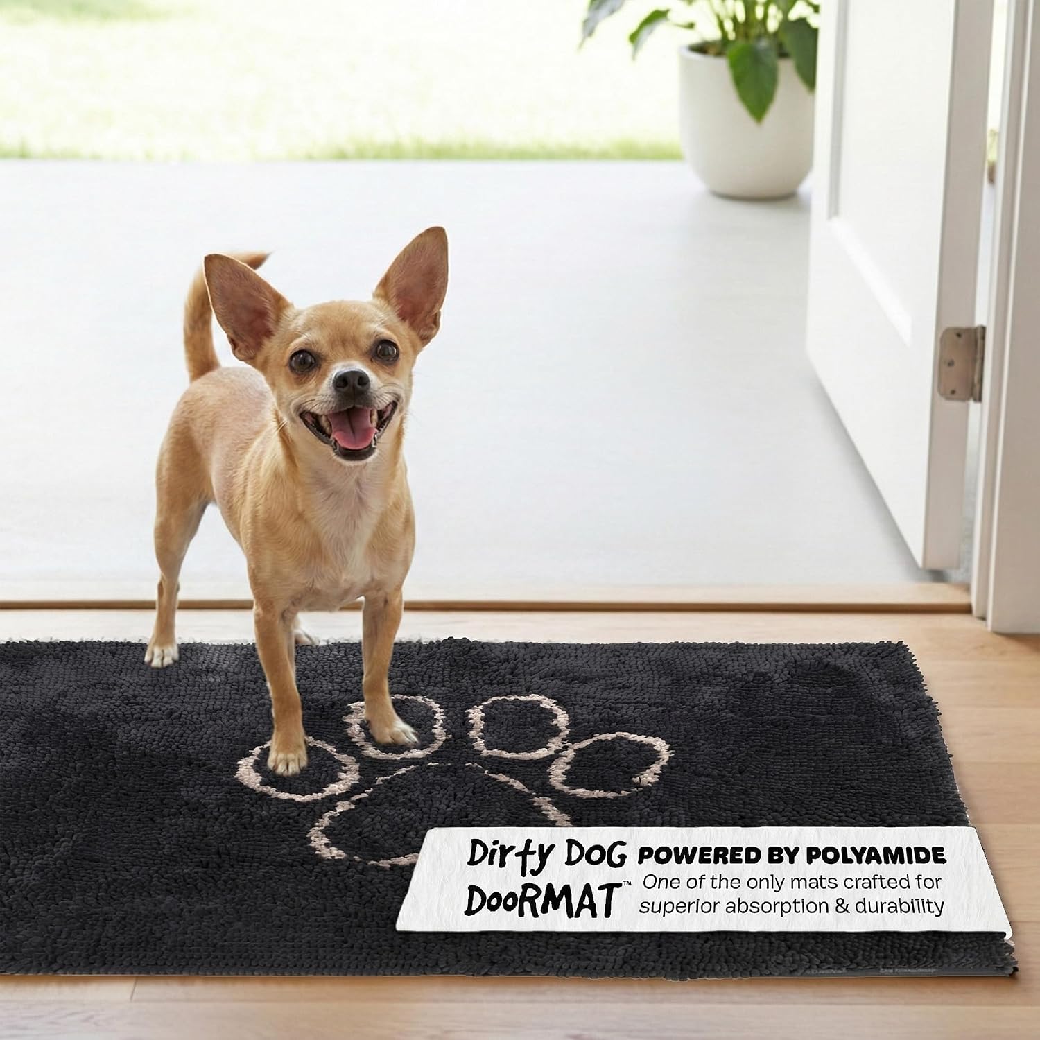 Dog Gone Smart Dirty Dog Doormat - Fast Drying Rug with Super Gripper Backing for Clean Floors - Super Absorbent and Machine Washable Mat for Muddy Paws - Grey