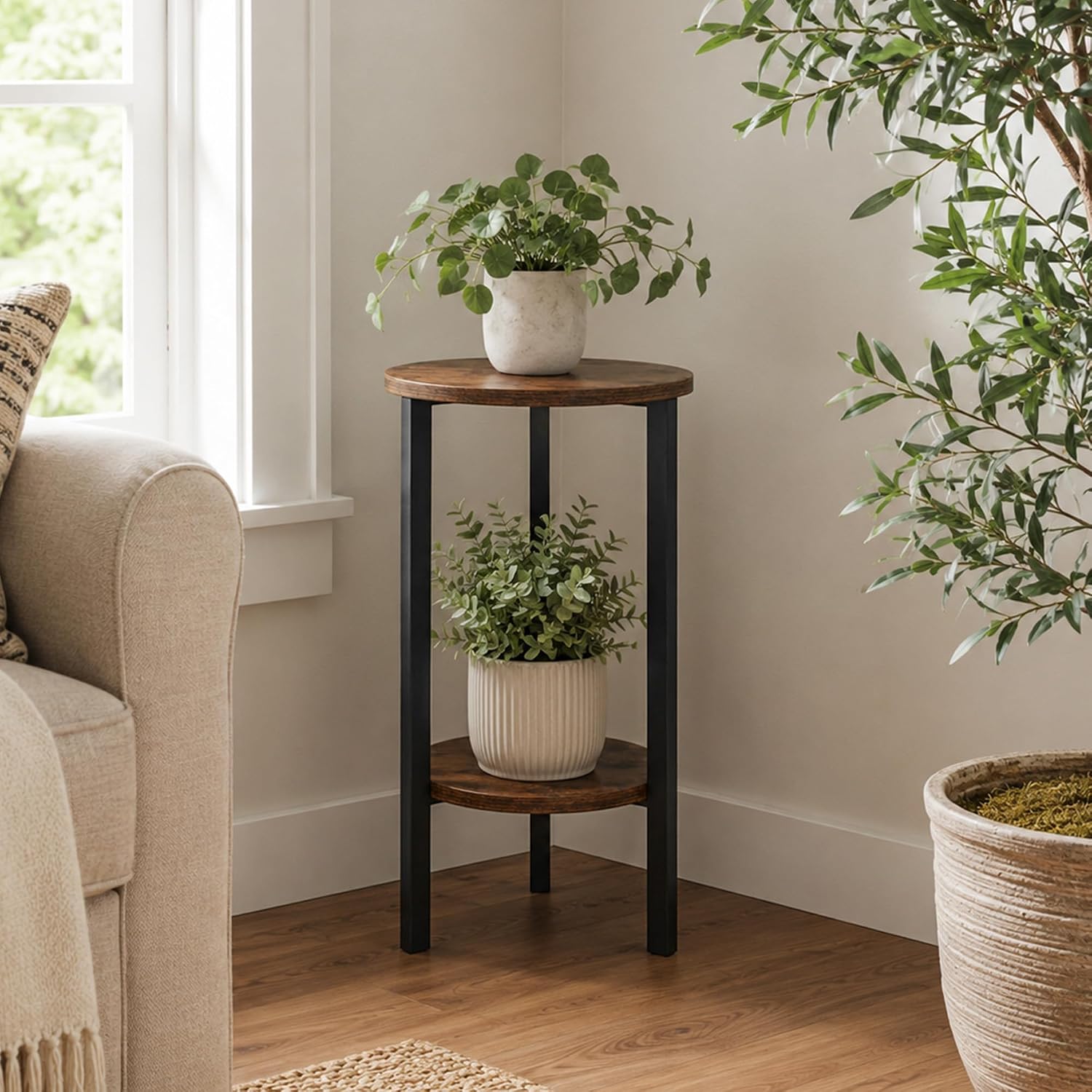 Convenience Concepts Graystone 24 inch 2 Tier Plant Stand - Industrial Stand for Plants, Vases, and Antiques, Urban Modern Design for The Living Room