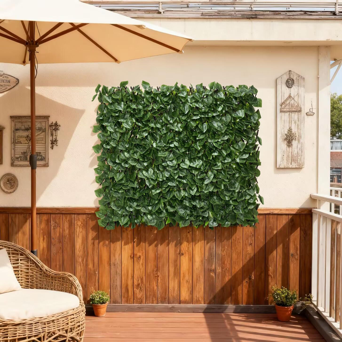 Expandable Fence Privacy Screen for Balcony Patio Outdoor,Decorative Faux Ivy Fencing Panel,Artificial Hedges (Single Sided Leaves)……