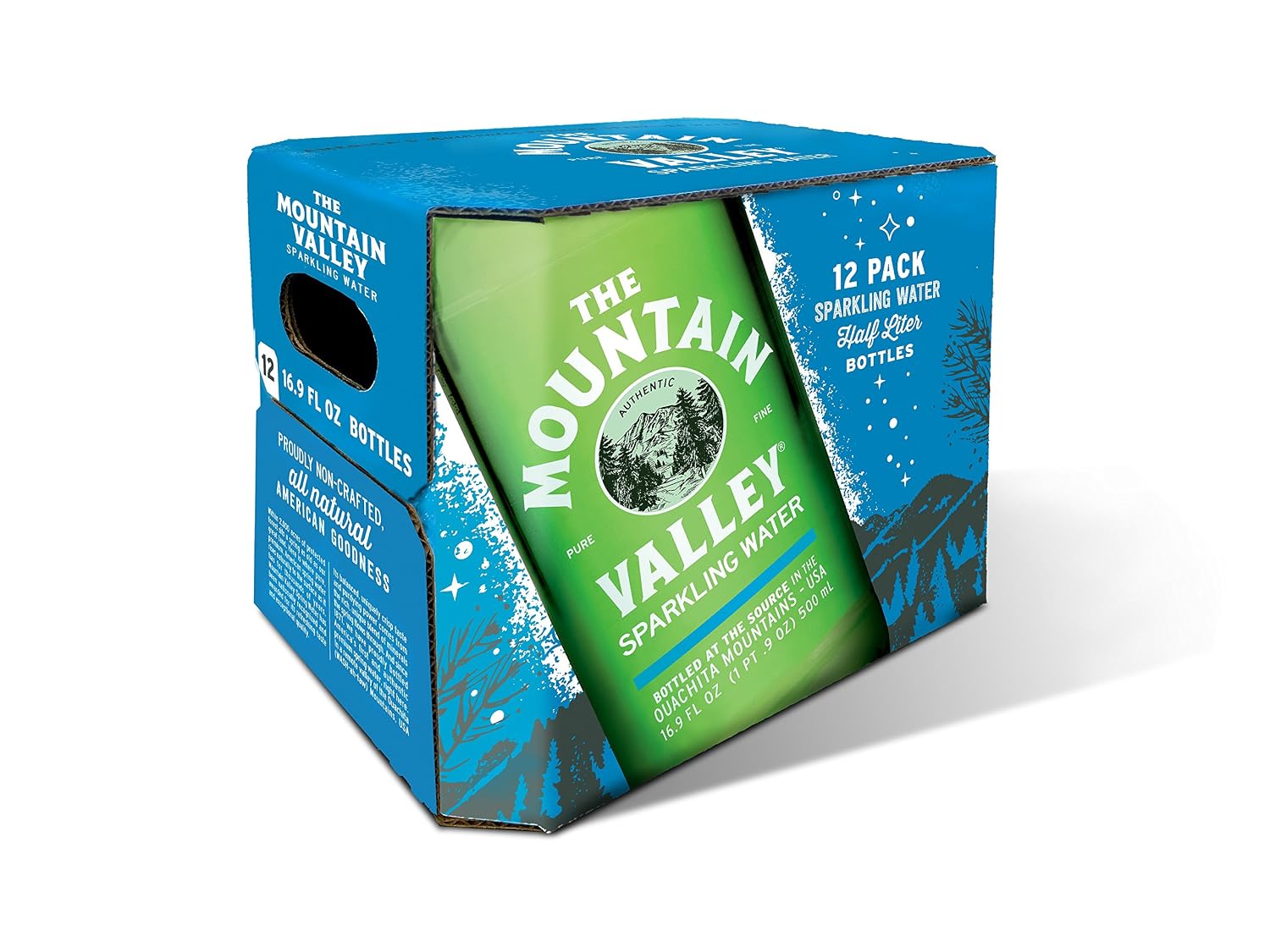 THE MOUNTAIN VALLEY NATURAL PURE FINE Sparkling Spring Water 1 L. Pack of 12 | Natural Spring Bottled Water - Glass Bottles