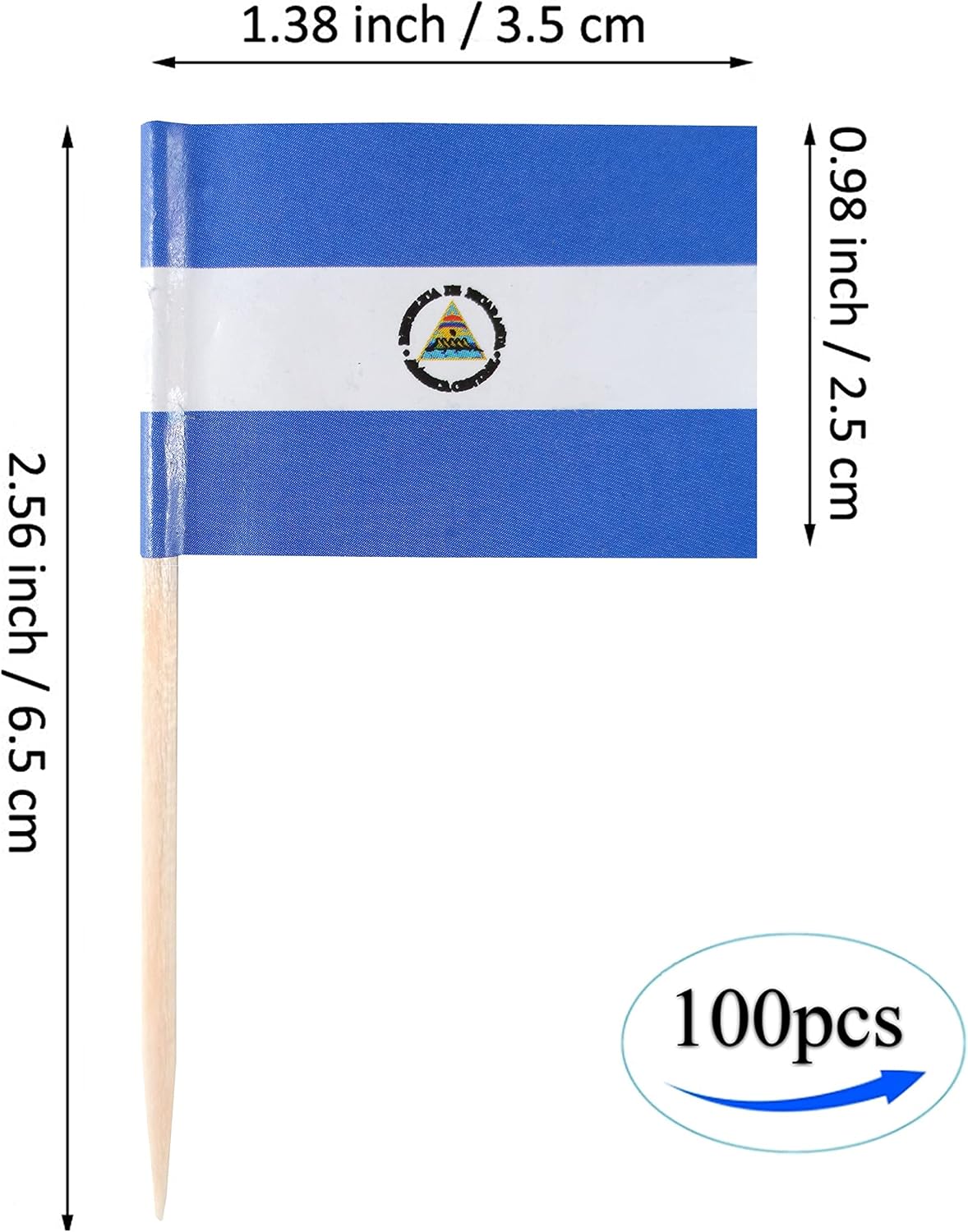 JBCD Nicaragua Toothpick Flag Nicaraguan Mini Small Cupcake Topper Flags, 100 pcs