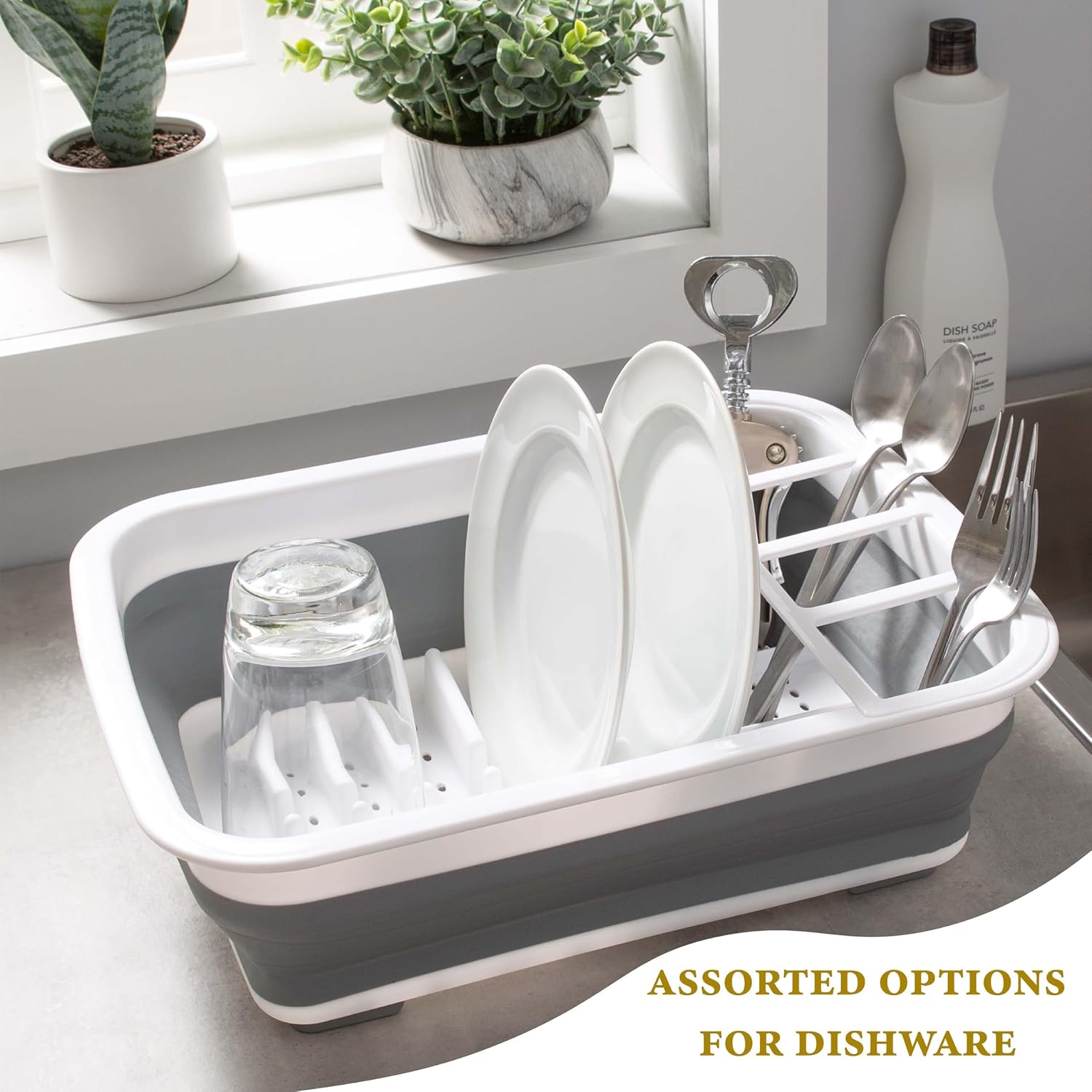 Kitchen Details Collapsible Dish Drying Rack | Space Saver | Aerated Bases Drain Holes | Plates, Bowls