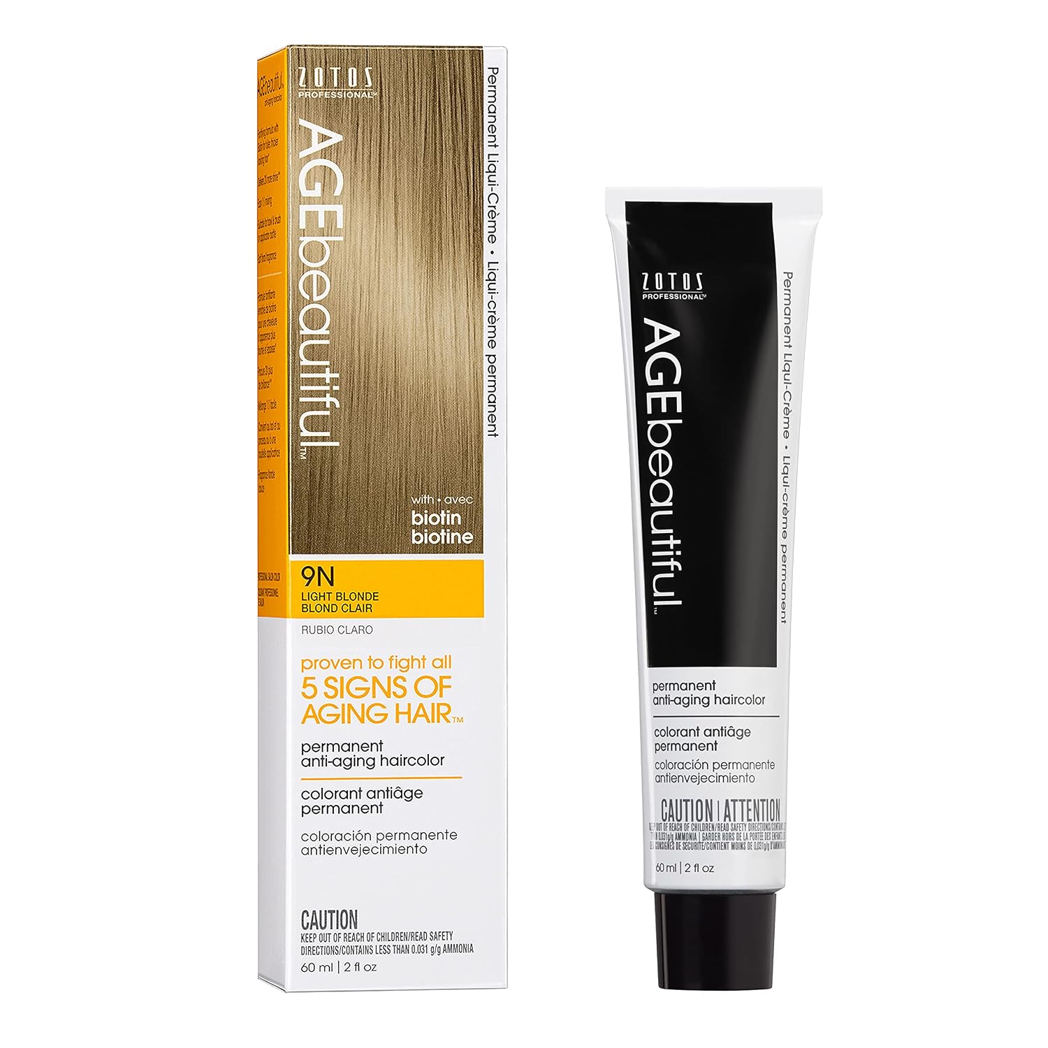 AGE beautiful Permanent Hair Color Cream, 100% Gray Coverage Hair Dye with Biotin Anti-Aging Formula for Fuller, Thicker Hair, Professional Salon Quality