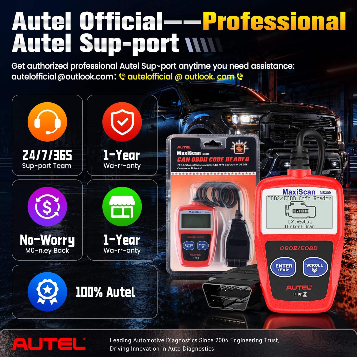 Autel OBD2 Scanner MS309 Universal Car Engine Fault Code Reader, Check Engine Light and Emission Monitor Status, OBDII CAN Diagnostic Scan Tool