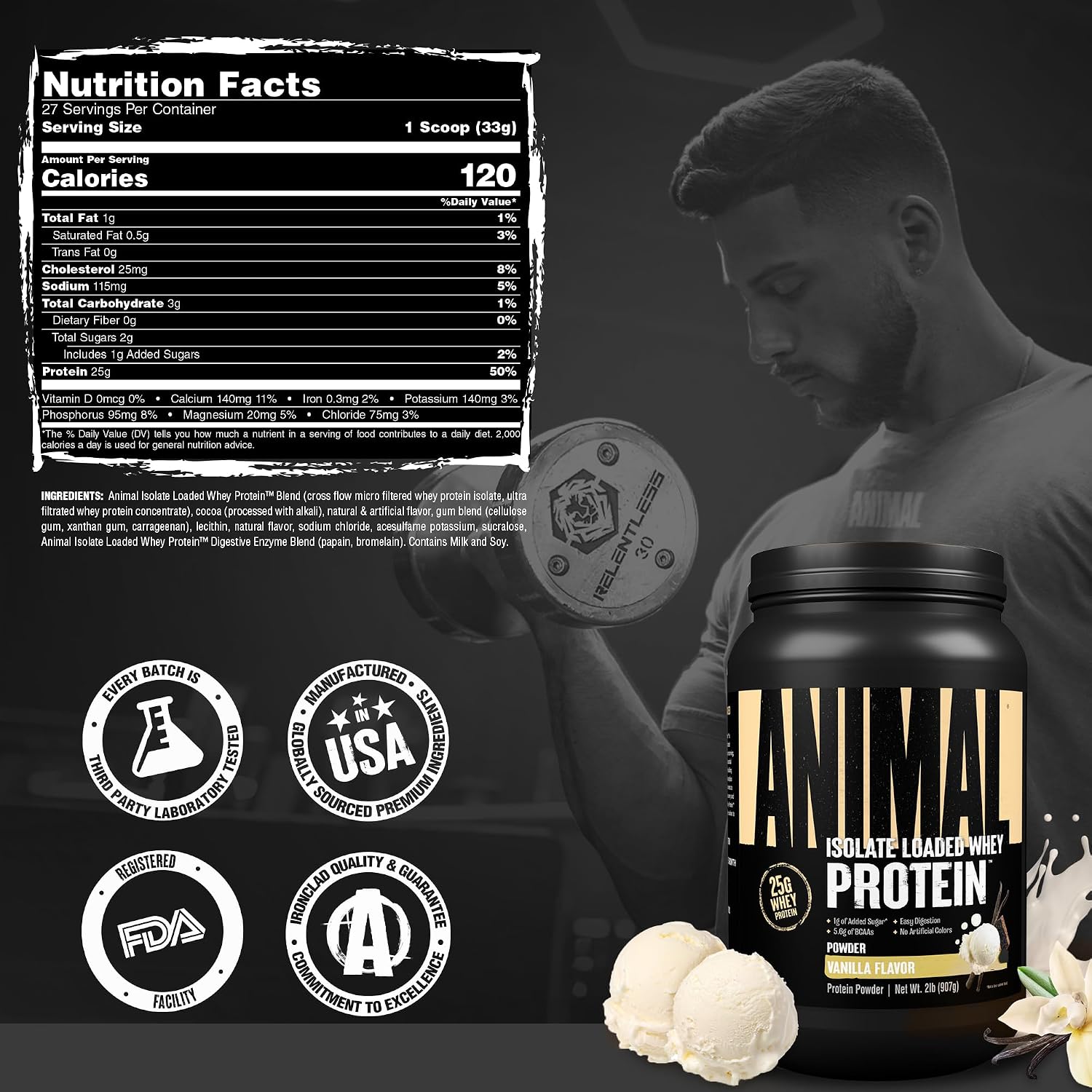 Animal Whey Isolate Protein Powder - Loaded for Pre & Post Workout Muscle Builder and Recovery with Digestive Enzymes for Men & Women - 25g Protein, Great Taste, Low Sugar - Chocolate 2 lbs