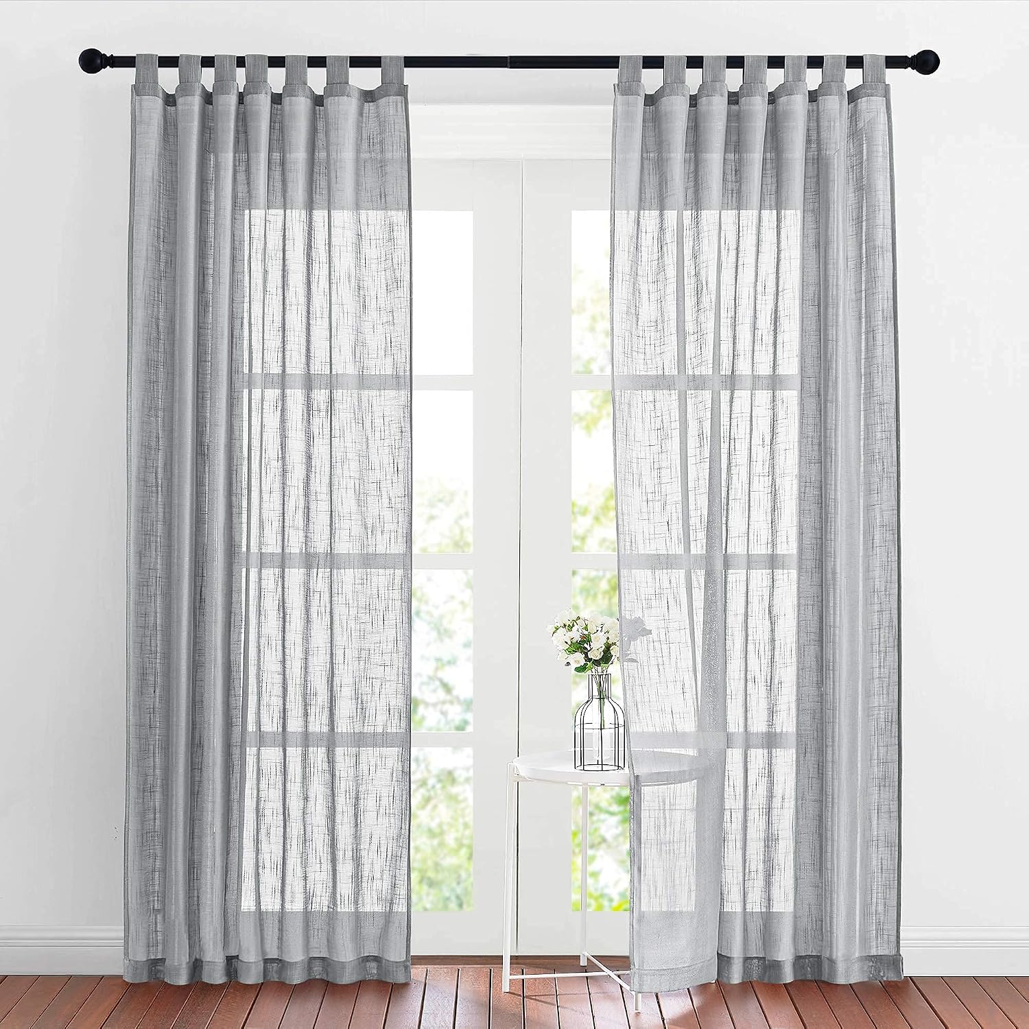 RYB HOME Linen Sheer Curtains - Linen Textured Semi Sheer Curtains for Kids Nursery Bedroom Living Room Window