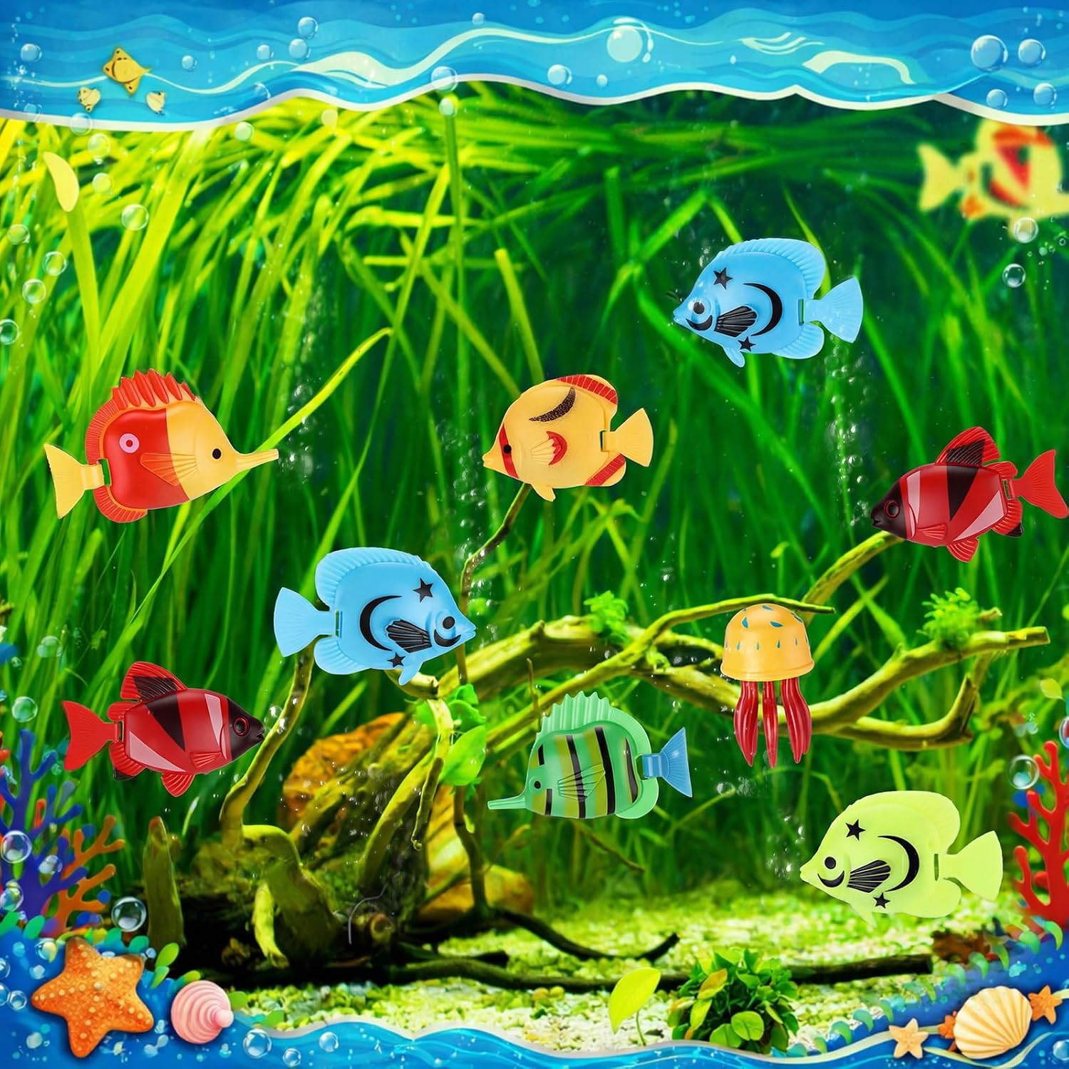 Weewooday 20 Pcs Artificial Moving Fishes Plastic, Random Fish