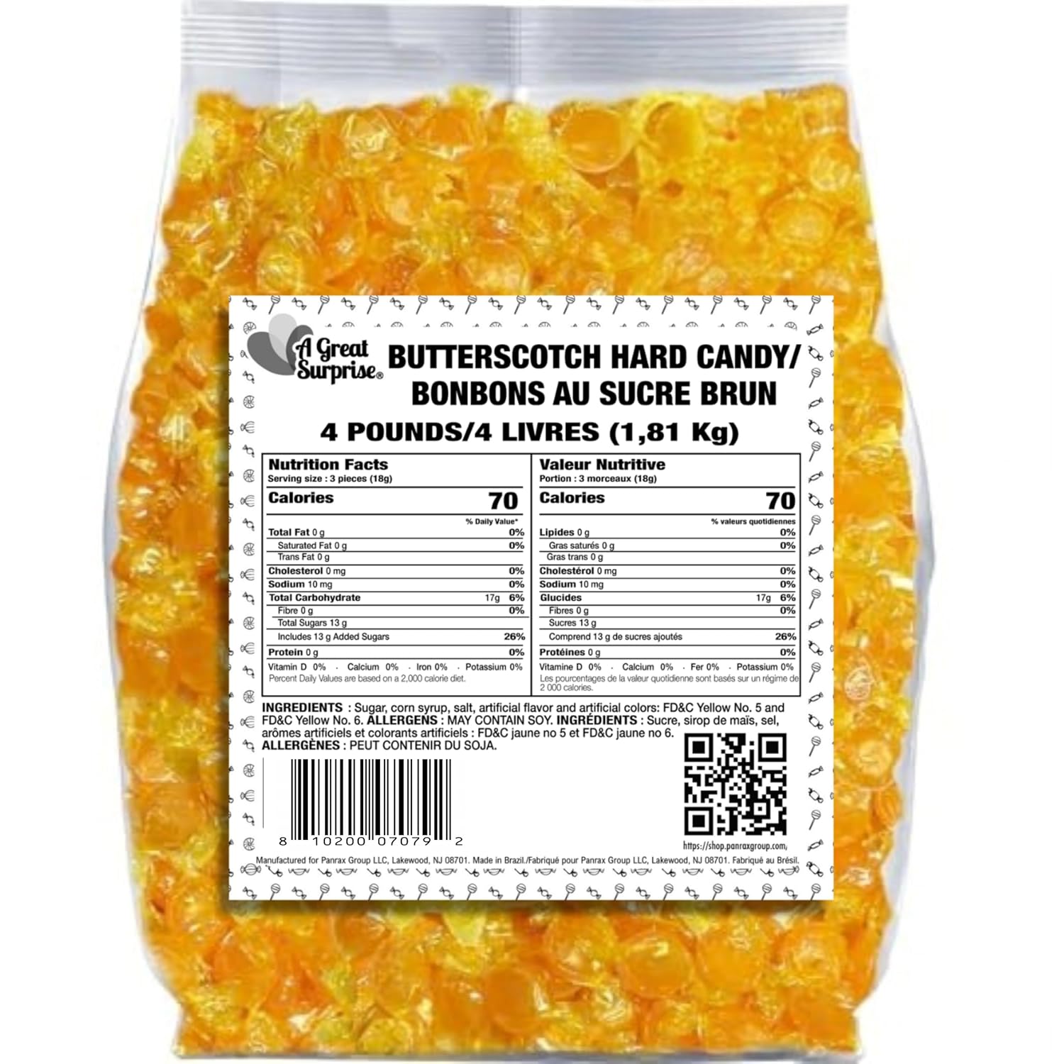 Butterscotch Hard Candy 4 lb Bulk Individually Wrapped | Classic Discs Treats Butterscotch Candy Discs Buttons Classic Creamy & Old Fashioned