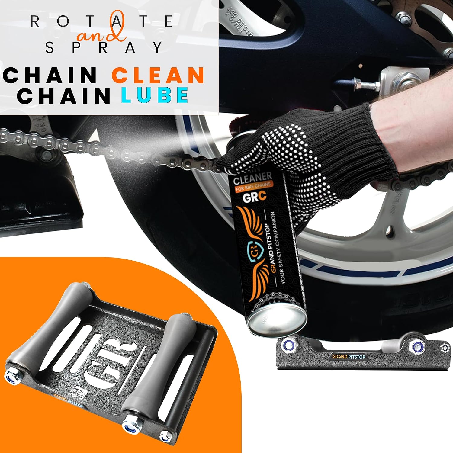 Grand Pitstop Motorcycle Wheel Cleaning Stand - Paddock Stand Replacement - Wheel Roller Stand for tire Cleaning & Chain Lubrication - GRoller Medium (Bikes < 485 lb & Tyre Width <180 mm)
