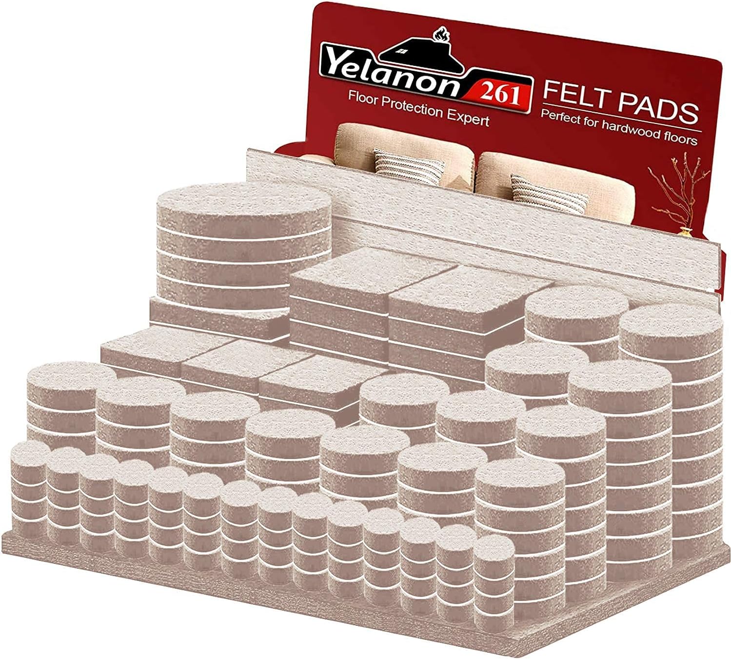 Yelanon Felt Furniture Pads 56 Pcs for Hardwood Floors Brown